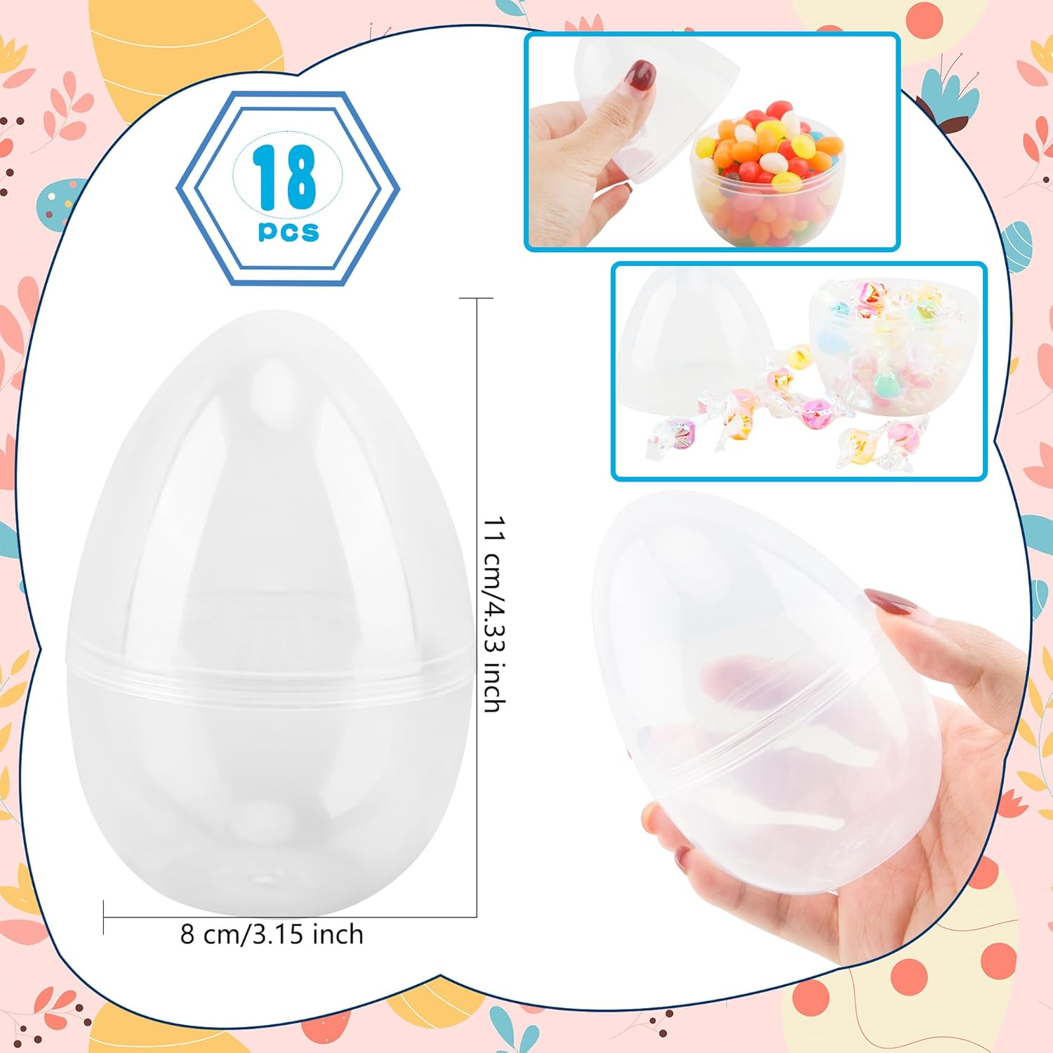 18 Pcs 4.5 Inch Large Clear Easter Eggs Empty Fillable Plastic Surprise Egg Big Transparent Easter Eggs for Easter Party Supplies Hunt Decoration - Image 2