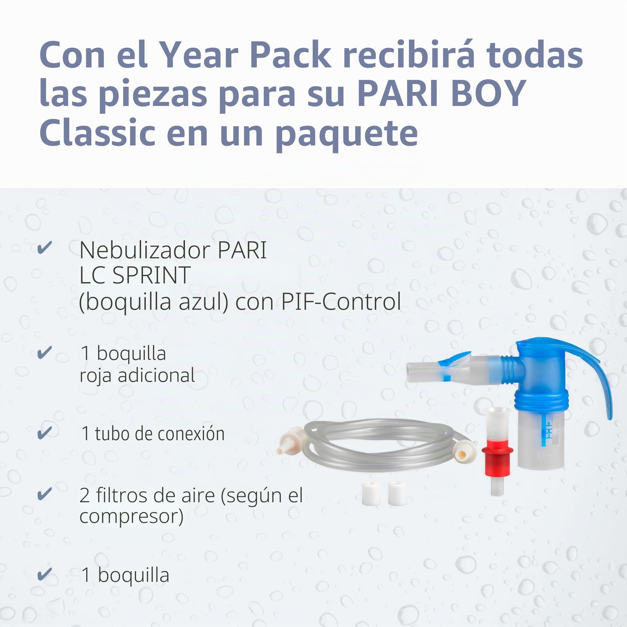 PARI BOY Pro Year Pack - Kit de intercambio con nebulizador LC SPRINT con control PIF, 1 manguera de conexión, 2 filtros de aire, 1 boquilla para terapia de inhalación eficaz a largo plazo
