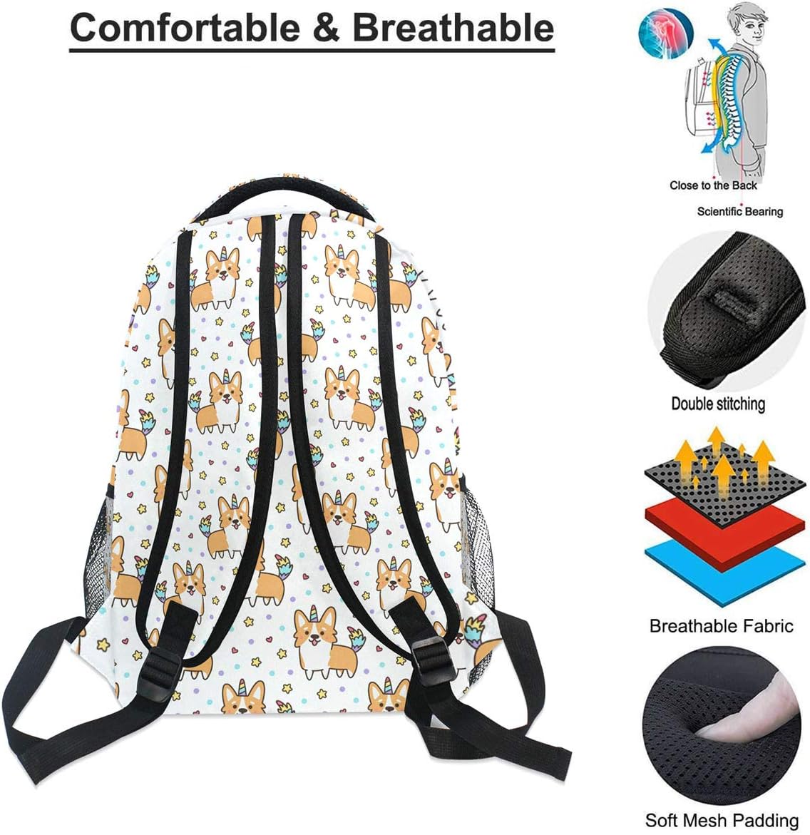 Buу 1 gеt 1 🔥 Wamika Welsh Corgi Dog Unicorn Backpacks for Kids Women Men, Dogs Design Computer Laptop Backpack, Casual Book Bag Travel Camping Daypack