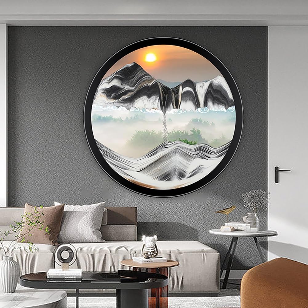 Mybsxkeoz B Sand Art Liquid Motion, 360° Rotate Wall Mounted Sand Art, Dynamic Sand Picture Moving Sand Art, Round Glass 3D Deep Sea Sandscape,Relaxing Relieve Depression, Home Office Work Room Decor(,17.3In)
