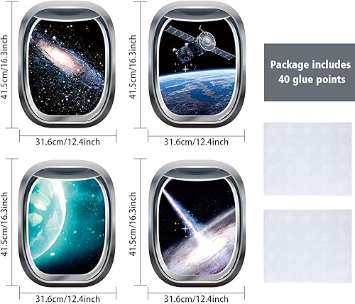 Miniatura 2 de Blulu 6 calcomanías 3D de cápsula espacial para ventana, decoración de pared para ventana, póster de naves espaciales, mural de astronauta, galaxia,