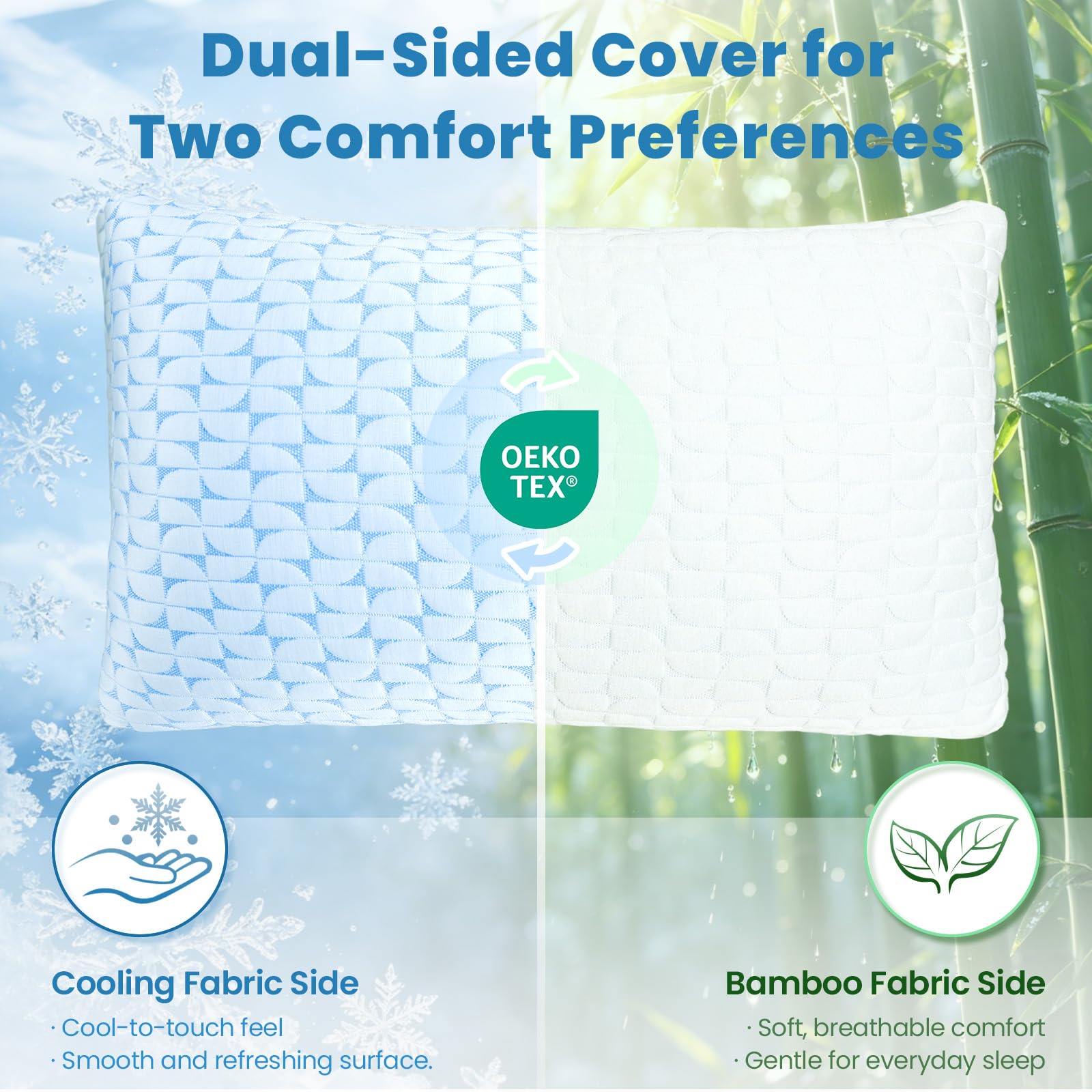 Qutool: Juego de 2 almohadas de espuma viscoelástica triturada, Queen, refrescantes, firmes y de apoyo para dormir en varias posiciones, con funda transpirable y lavable