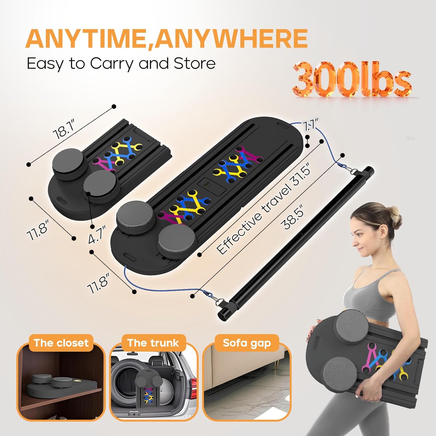 Pilates Board, Pilates Reformer Set, Portable and Foldable Machine Multifunctional Pilates Board for Women 6 in 1 Pilates Boards Set and Kit Equipment for at Home Workout (Black)