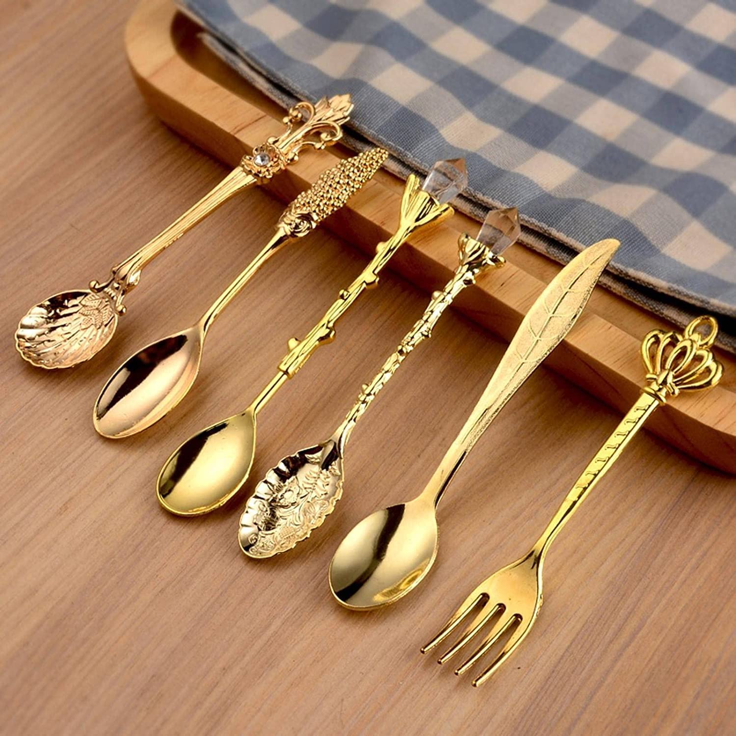 Löffel Restaurants Löffel kaffee löffel set vintage tisch antike tee königliche stil metall geschnitzte gabel spielsteine Esslöffel Hause(J)
