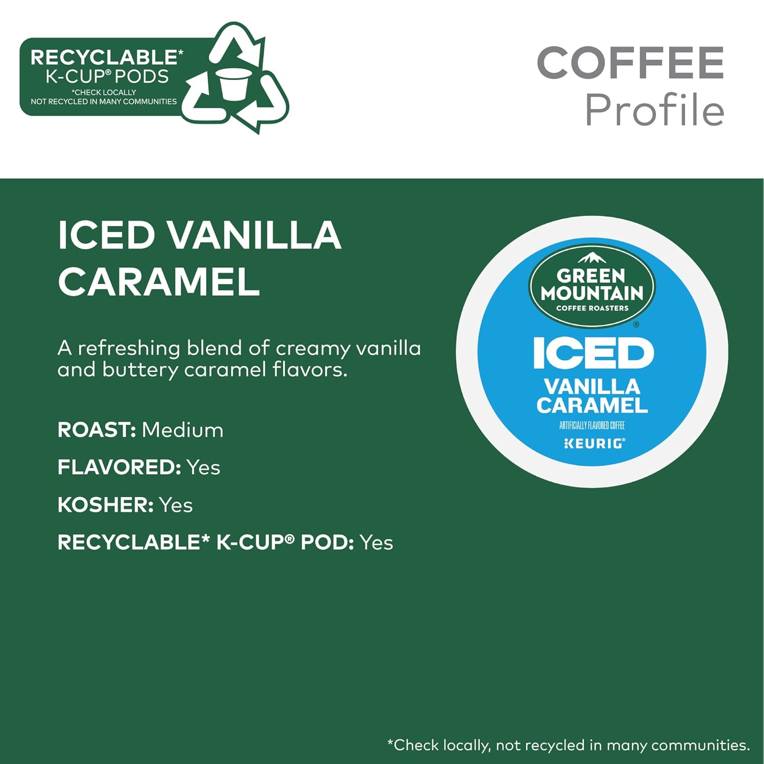 Green Mountain Coffee Roasters ICED Vanilla Caramel, Single Serve Keurig K-Cup Pods, Flavored Iced Coffee, 60 Count (6 Packs of 10)