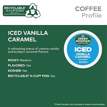 Green Mountain Coffee Roasters ICED Vanilla Caramel, Single Serve Keurig K-Cup Pods, Flavored Iced Coffee, 48 Count