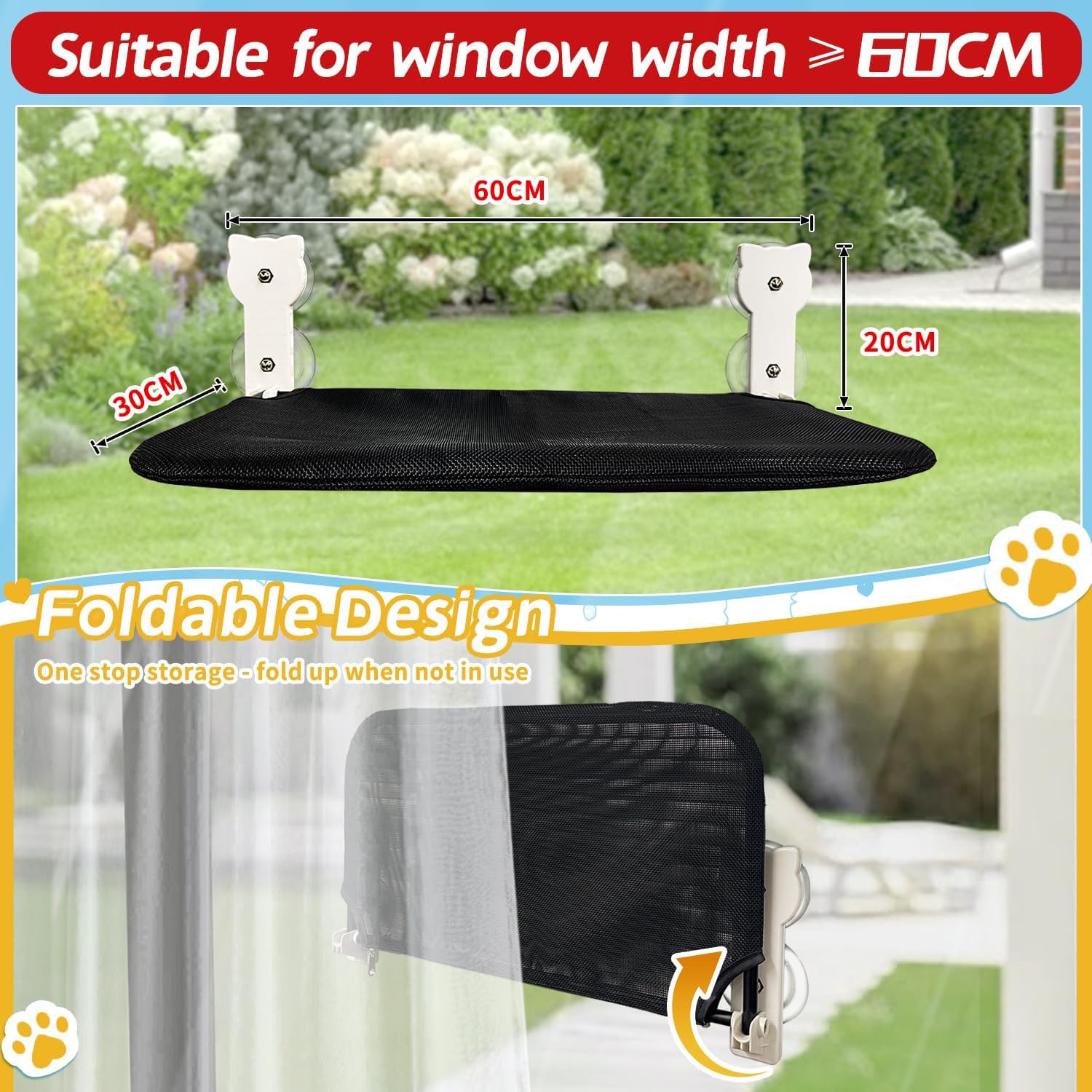 Dracarys Hamac Chat Fenetre, Hamac Fenetre pour Chat Pliable Robuste Lit pour Chat Panier Chat Suspendu Perchoir Chat Fenetre avec 4 Ventouses Robustes Pouvant Supporter Jusqu'à 20 Kg