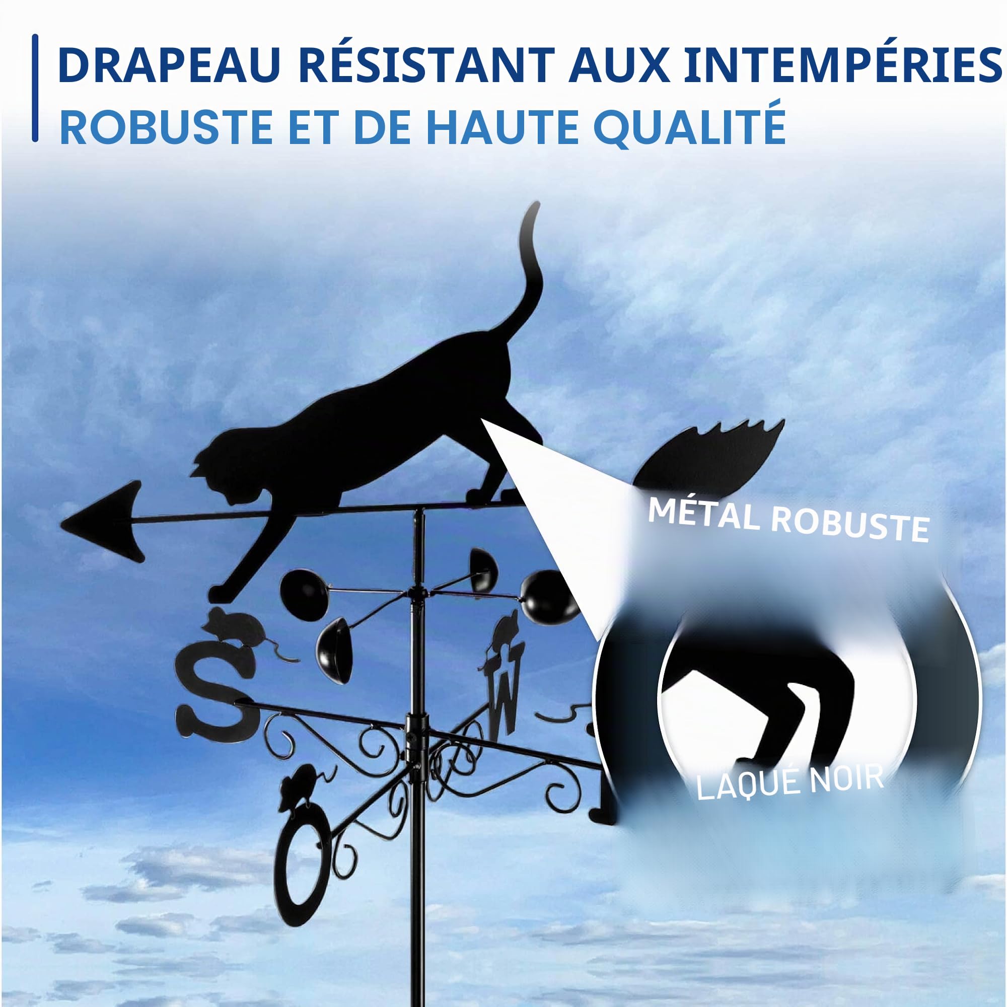 Maximex Girouette Chat, Métal verni, 50 x 170 x 40 cm, Noir