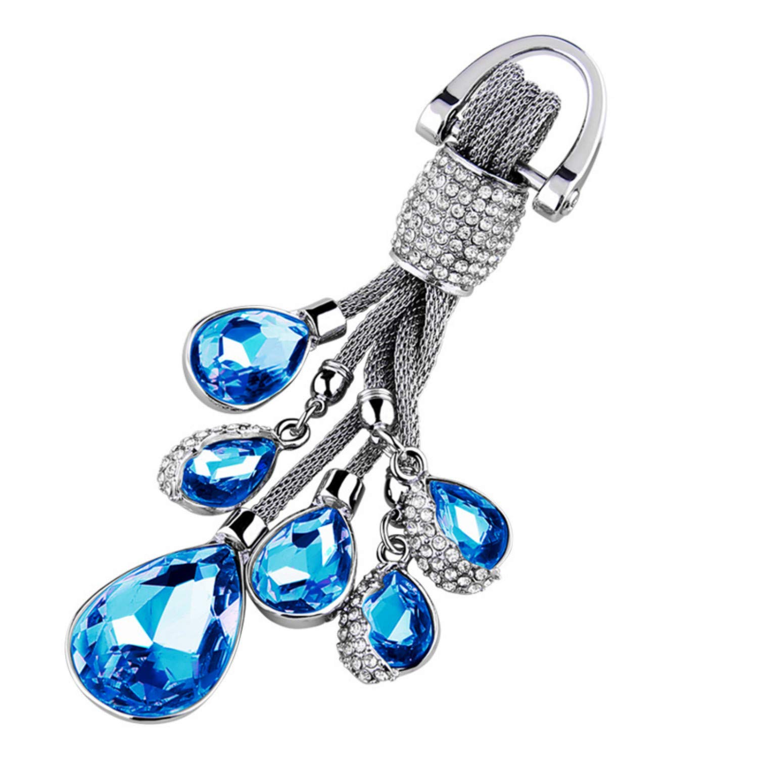 Handmade Sparkly Car Keychain Bling Crystal Diamond Key Fob Key Holder Women Handbag Wallet Key Ring Fit BMW Benz Audi Toyota Honda Lexus Ford VW Volvo Chevrolet Cadillac(Ocean Heart Blue)