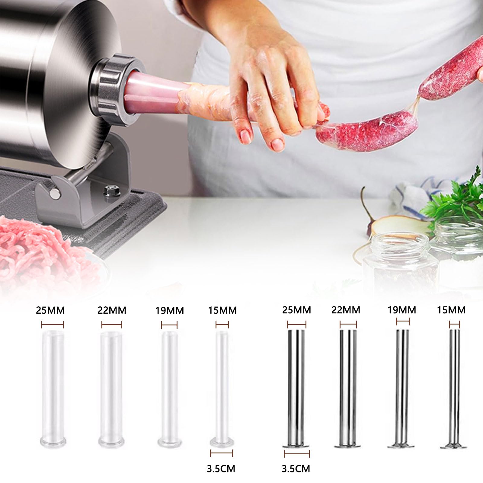 3 L Wurstfüller Manuell, Edelstahl Wurstmaschine mit 8 Füllschläuchen, Horizontale Fleischfüllmaschine für den Privaten und Gewerblichen Gebrauch