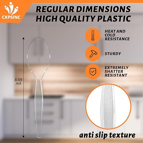 Miniatura 2 de Paquete de 1000 cucharas de té de plástico transparente desechables pesadas, dimensiones para fiestas, caja combinada de cubiertos de plástico (1000
