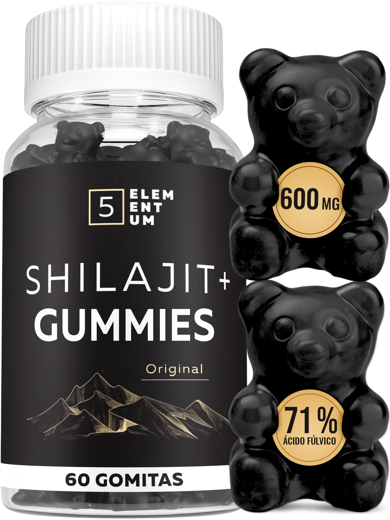 Shilajit Gummies - 60 gomas Shilajit Pure Himalaya Sin Azúcar, Vegano & Naturales - 71% Ácido Fúlvico - 300 mg por Porción - Shilajite Original con 85+ Rastros de Minerales - Sabor Agradable