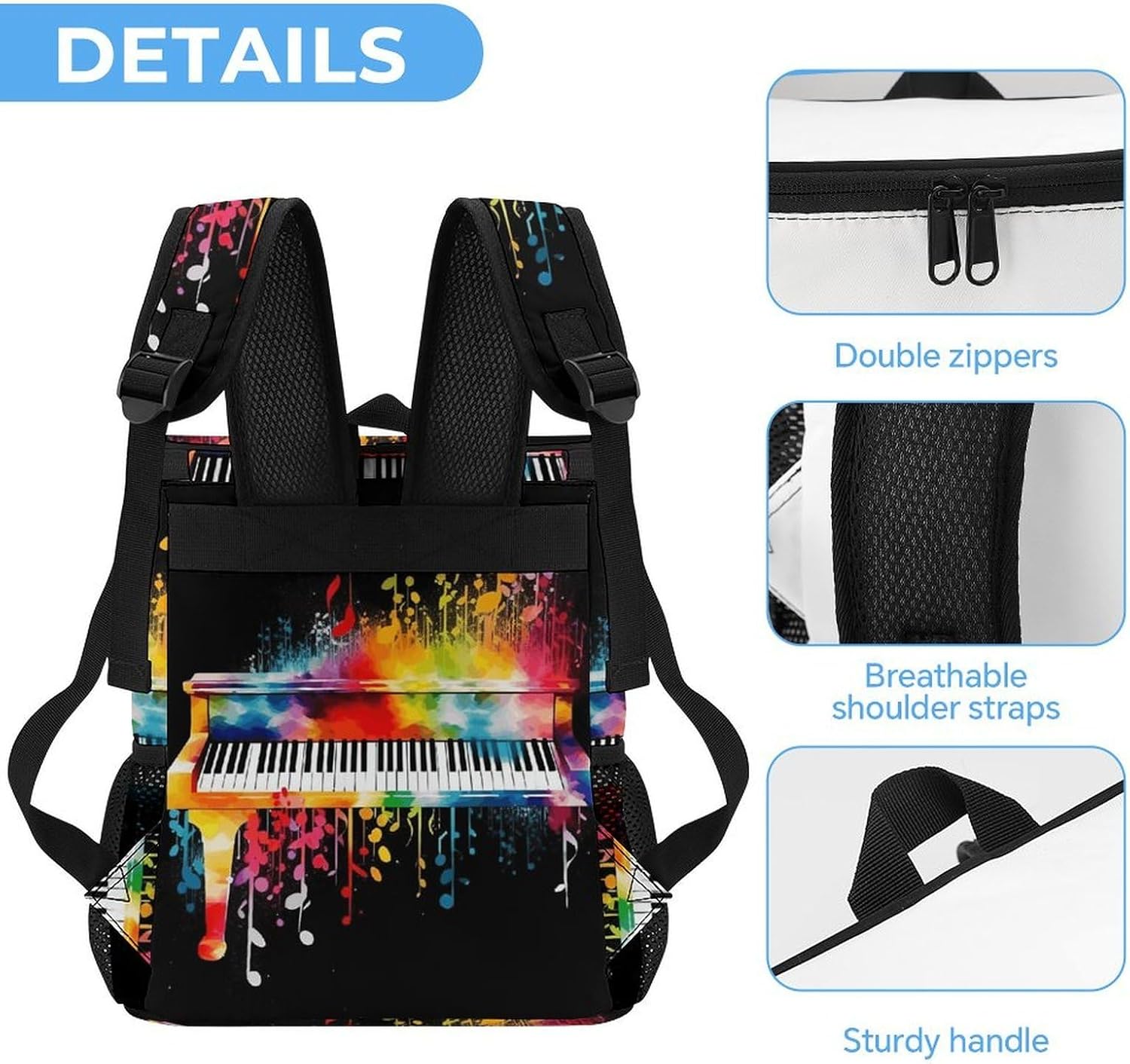 Colorful Piano Keyboard Music NoteCooler Backpack Fashion Large Capacity Lunch Backpacks Lightweight Insulated Backpacks Travel Cooler Bag Cooler Pack Ice Pack Keep Fresh Backpack Coolers