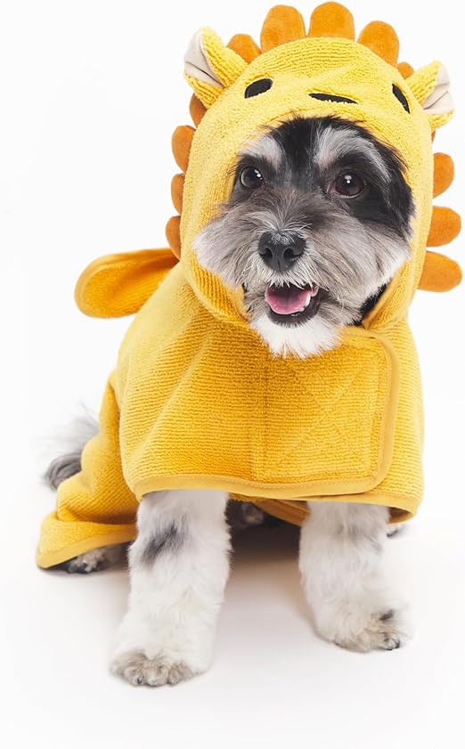Barkbox Dog Bathrobe Fast Drying with Hook and Loop Closure & Wrap Tie Snuggle, Cute Dogs Clothes, Easy to Clean, Machine Washable, Dog Coats and Tumble Dry Low - Lion, Small