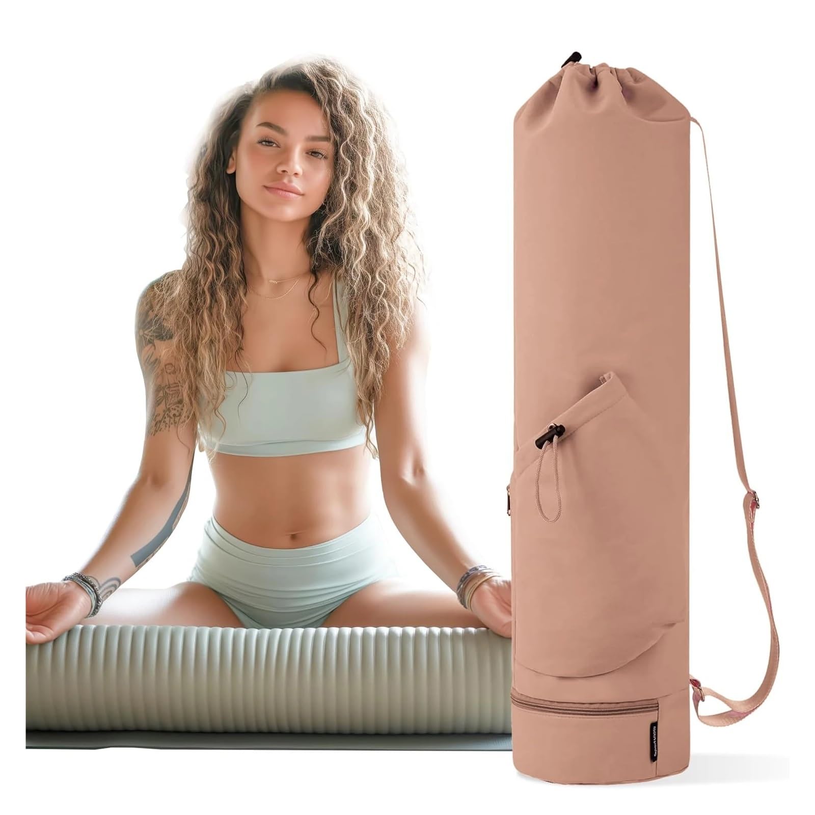 Funda Esterilla Yoga Bolsa for Esterilla de Yoga de Gran Apertura, Larga, con Bolsillo Impermeable y Bolsillo for Botella de Agua con cordón y Correa Ajustable.