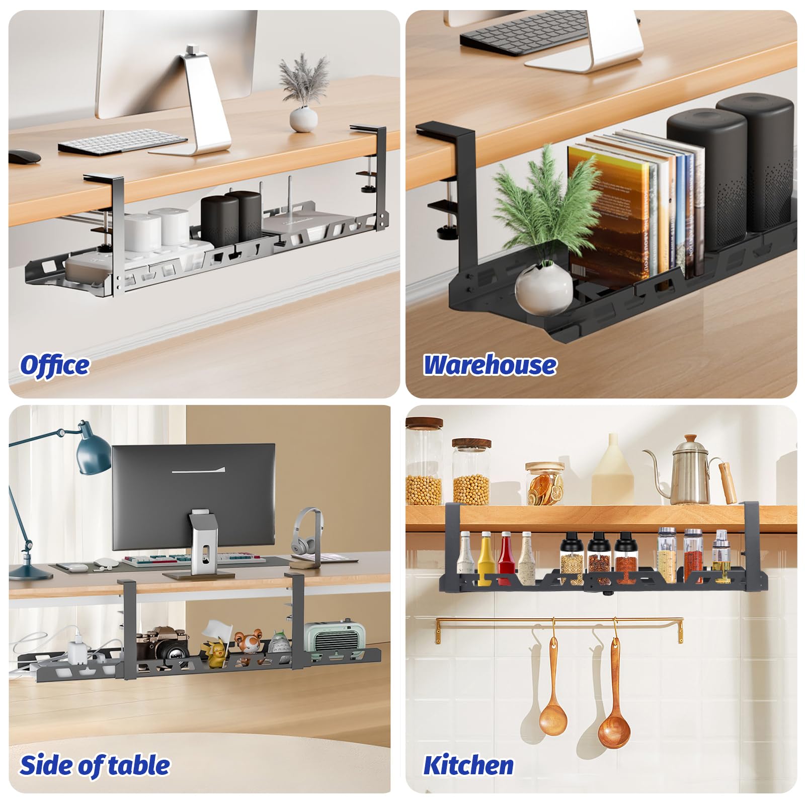 Kabelmanagement Schreibtisch, Ohne Bohren Kabelkanal Schreibtisch, Klemmbar Kabel Organizer Tray für Startseite Büro Küche PC-Tischen, Schwarz