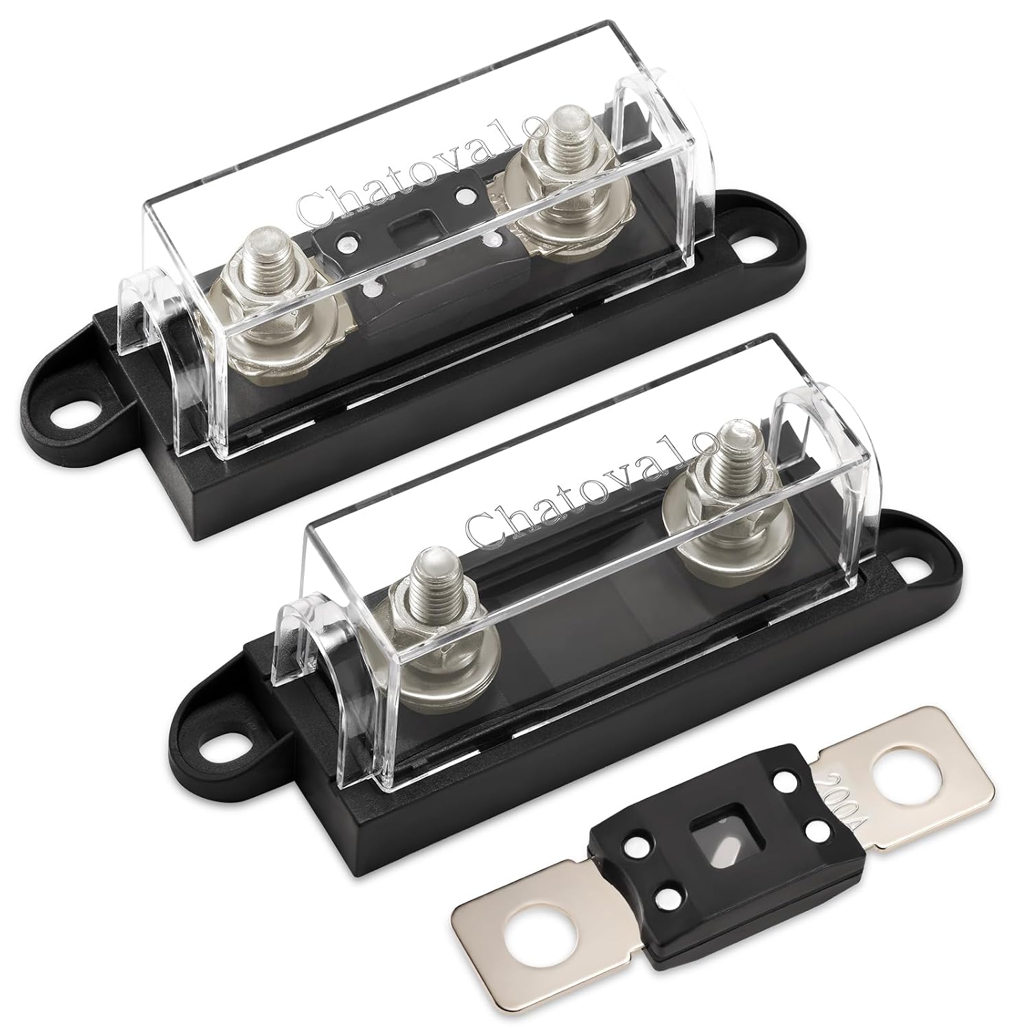 AMG/Mega Fuse Holder with 200 Amp Fuse, Upgrade Over ANL for Battery Bank & Inverter, 2 Pack