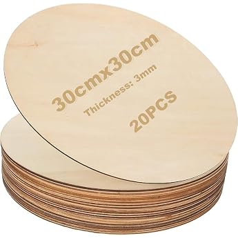 JMIATRY Pack of 20 Wooden Discs 30 cm Diameter Wooden Board Round 30 cm - 3 mm Thick Round Plywood Sheets for Crafts Decorations DIY