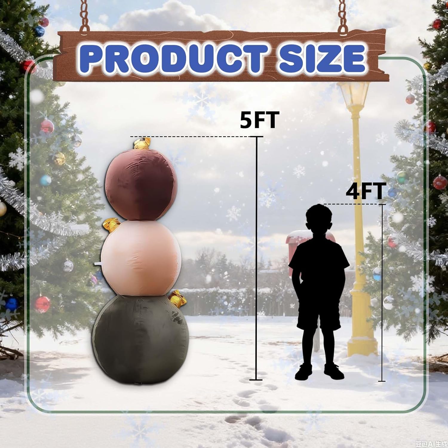 giant inflatable christmas velvet ball, 5ft 3-in-1 inflatable christmas ornament, giant indoor outdoor inflatable balls decor xmas new year lawn garden yard thanksgiving day party (vertical)