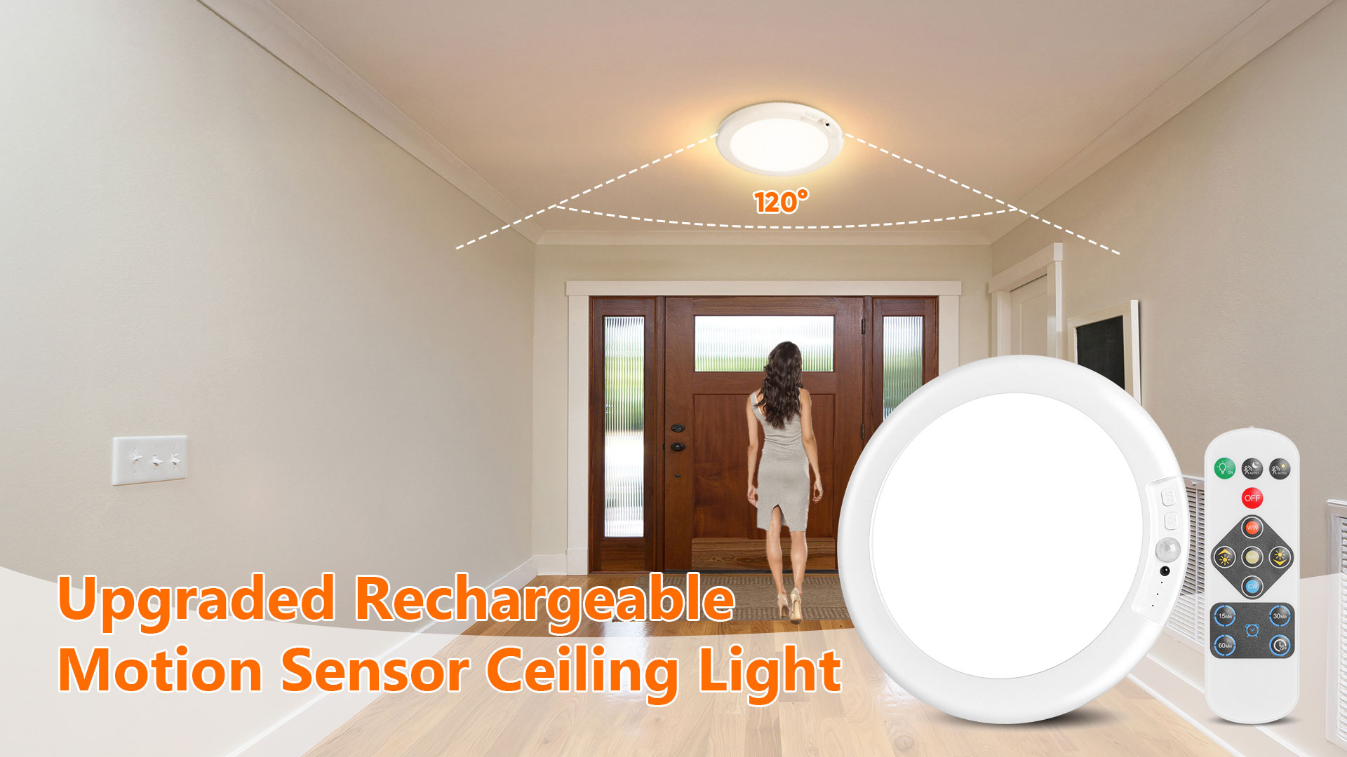 Image of Rechargeable Motion Sensor Ceiling Light, Battery Operated Closet Light