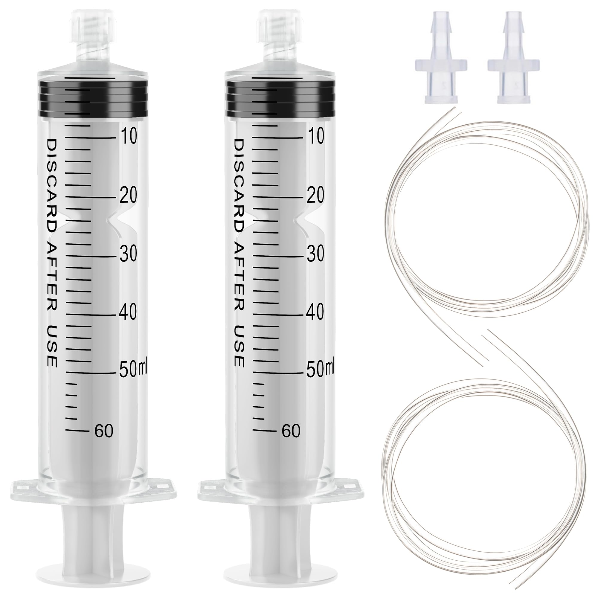 60ml Luer Lock Syringe with 39 Inch Plastic Tube and Luer Connections