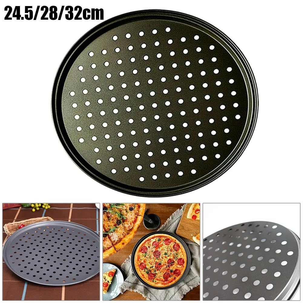 Bandeja Antiadherente para Pizza, Bandeja para Hornear con Agujeros, Redonda, Honda, Molde Bakewave, Horno, Utensilios de Cocina para Pizza, 24,5/28/32 cm, Acero para Pizza (32 cm) (28 cm)