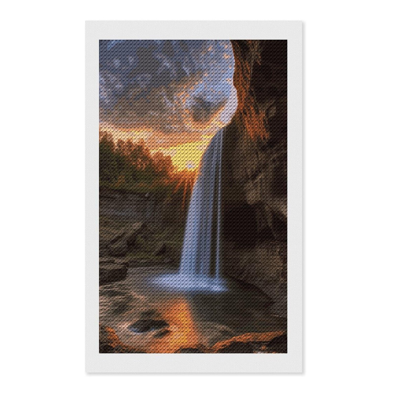 FekiLoot Waterfall at Sunset Diamond Art Kits for Adults Diamond Painting Kits for Beginners DIY Diamond Art Kits Round Full Drill Diamond Dot Gem Painting for Home Wall Decor Gift 12"x20"