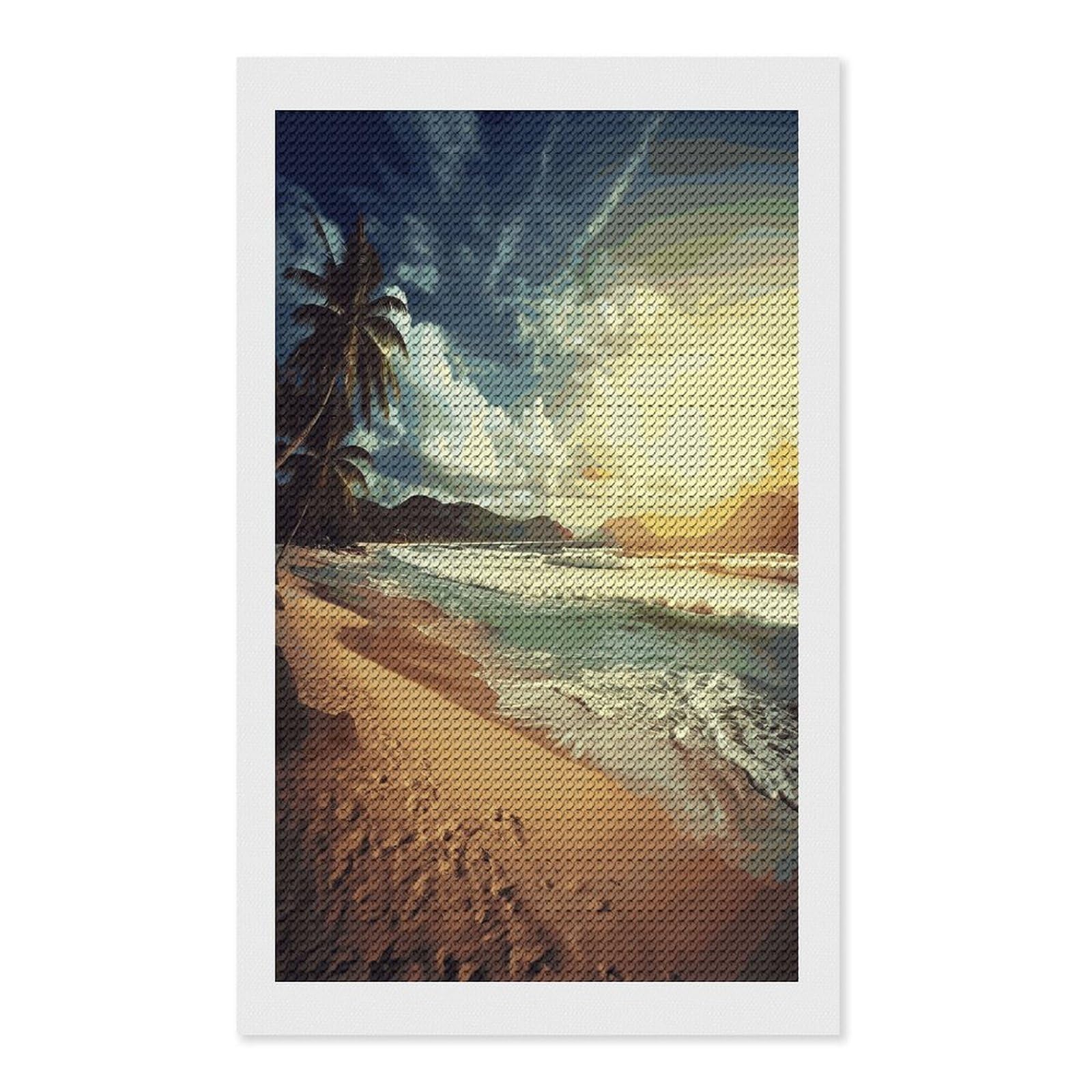 FekiLoot Sunset on The Beach Paint by Numbers Kit for Adults Beginner DIY Diamond Dots Paintings Round Full Drill Diamond Art Kits Picture Diamond Art Painting Kits for Home Decor 12"x20"