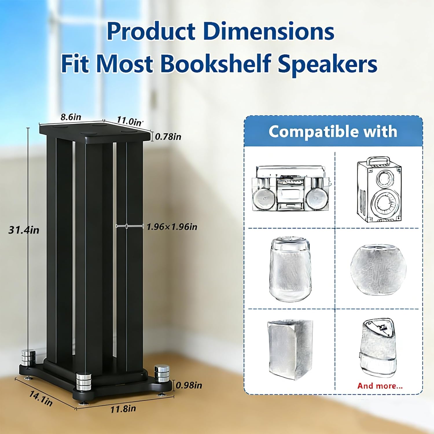 A Pair of Bookshelf Speaker Stands, Surround Sound Systems Speaker Stand with Double Base, Enhanced Listening Experience Satellite Speaker Stands for Home Theater and Studio Audio (Black,31.4in)