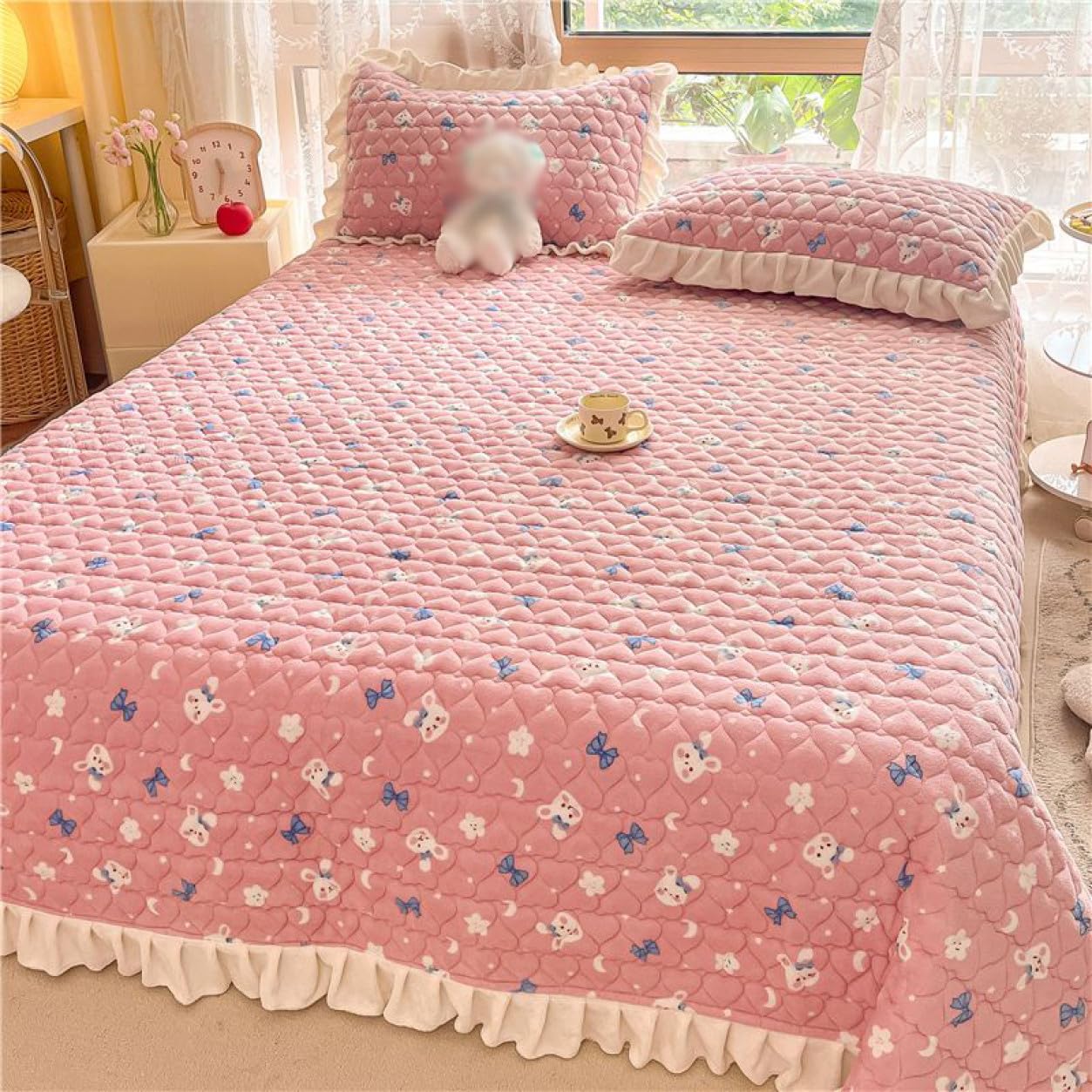 【美品】マルチカバー　ベッドカバー　特大サイズ Amazon｜ベッドカバー マルチカバー 150*210*1 北欧 ピンク 寝具