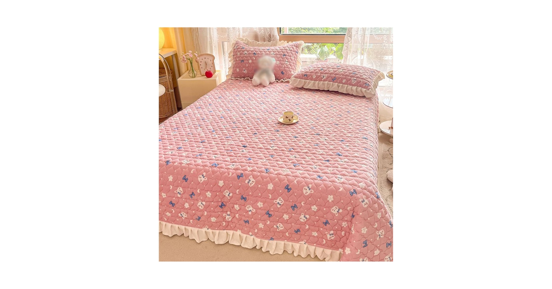 Amazon｜ベッドカバー マルチカバー 150*210*1 北欧 ピンク 寝具