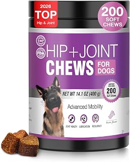 Glucosamine for Dogs 200pcs Joint Support Supplement Dog Hip and Joint Chondroitin Chews Treats with MSM Hemp Dog Joint Pain Relief Mobility Supplements Bacon Flavor Fit All Large Small Medium Breed