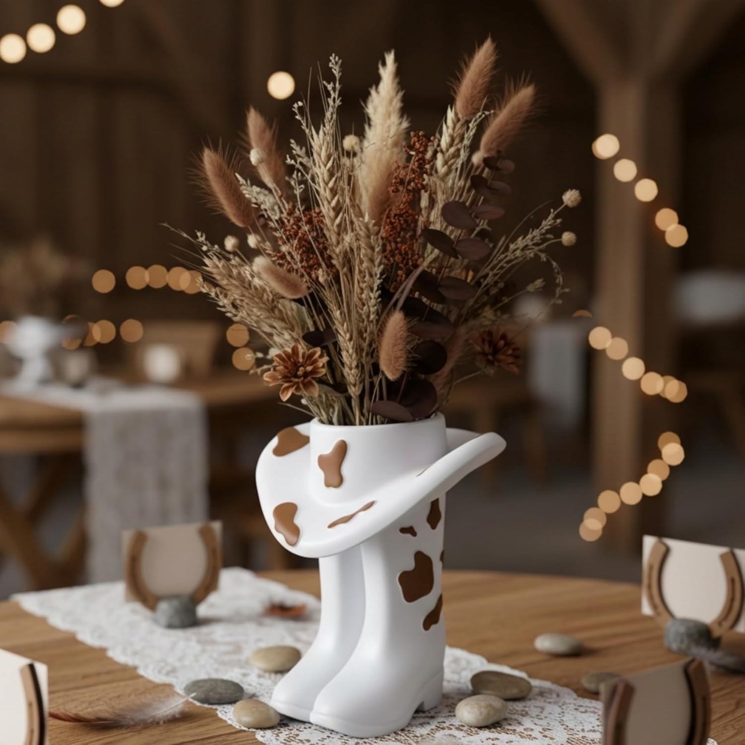 Cowgirl Boot Vase Centerpiece, Brown Western Resin Vase, Country Wedding Table Decor for Bridal Shower Cowboy Themed Party Shelf Decoration Home