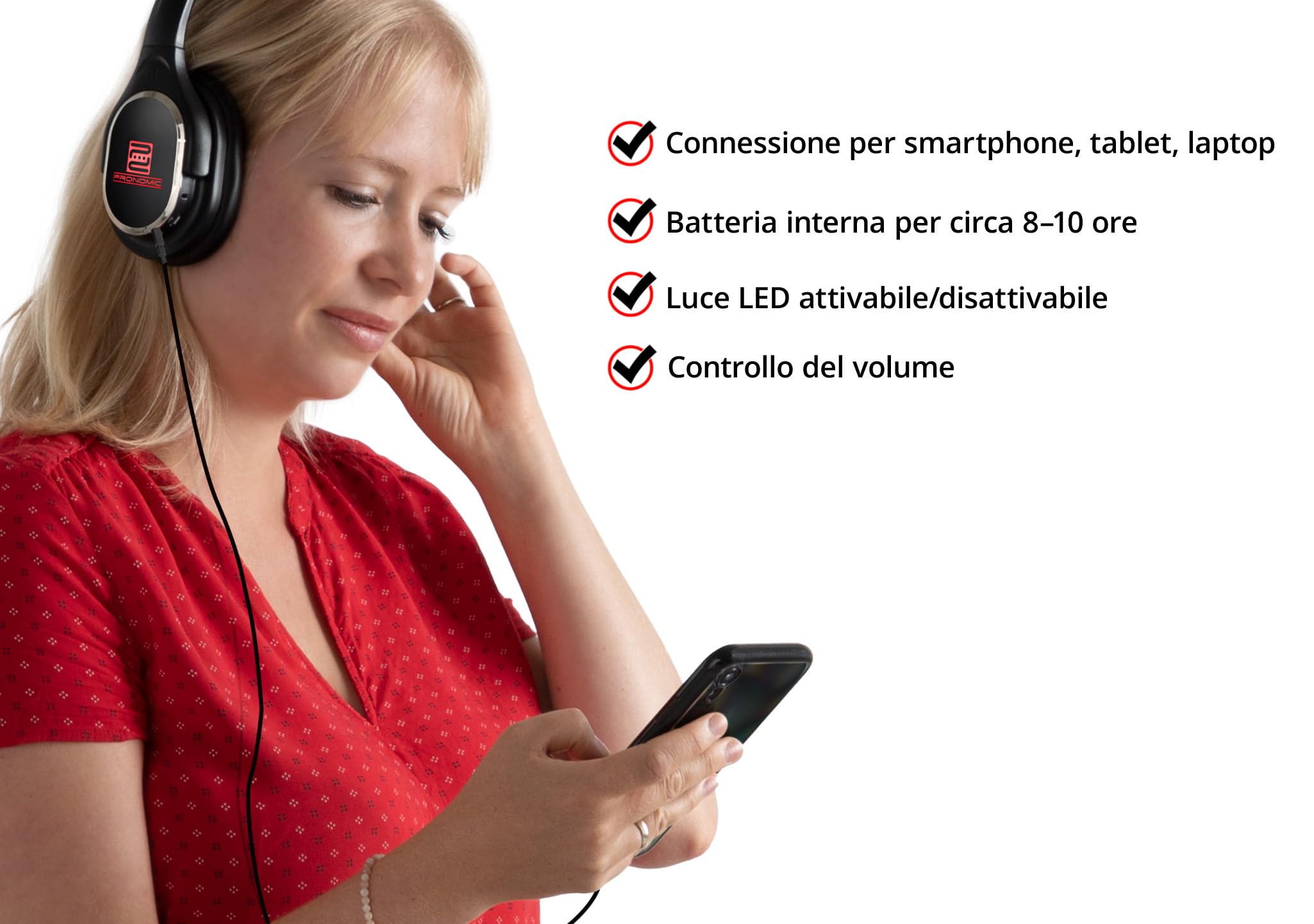 Pronomic SDH-340 USB-C Silent Disco V2 Cuffie, Cuffie stereo wireless | 3 canali ricevibili, Illuminazione LED indica il canale selezionato (blu, rosso e verde), Controllo del volume, THD: <1%