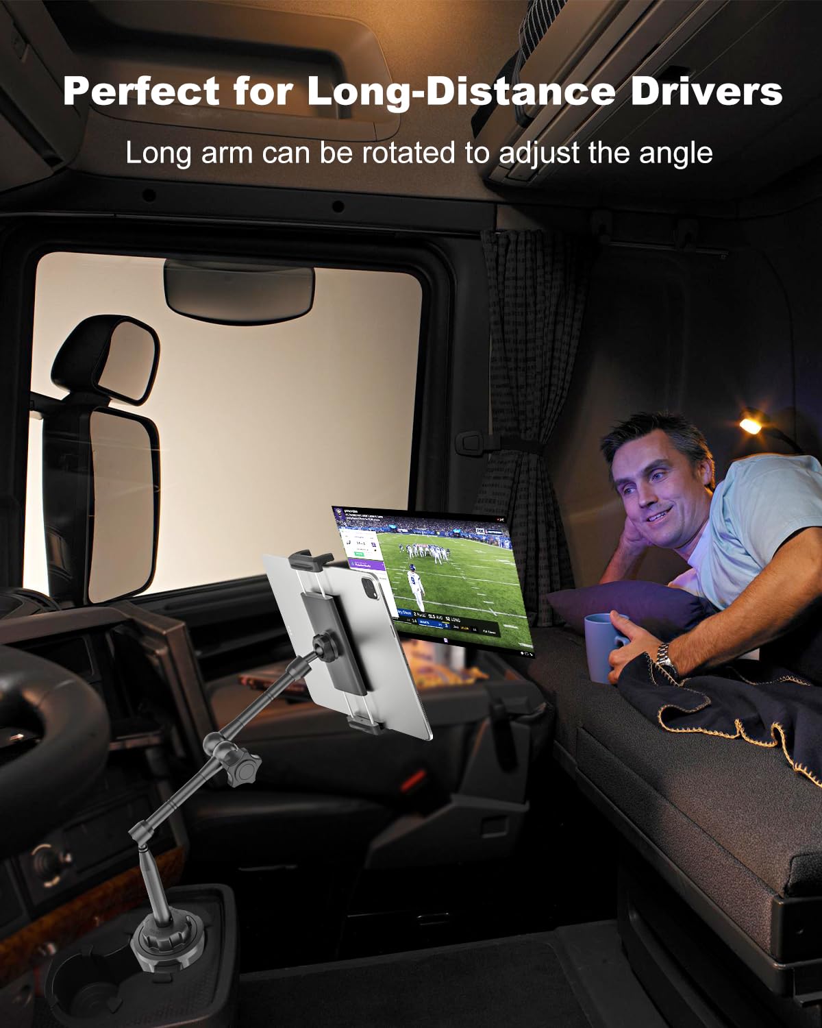 Supporto Tablet Auto da Portabicchiere con Braccio Metallico Regolabile, Compatibile con iPad Pro Air Mini, iPhone, Galaxy Z Fold e Dispositivi da 4-13 Pollici, per SUV e Camion