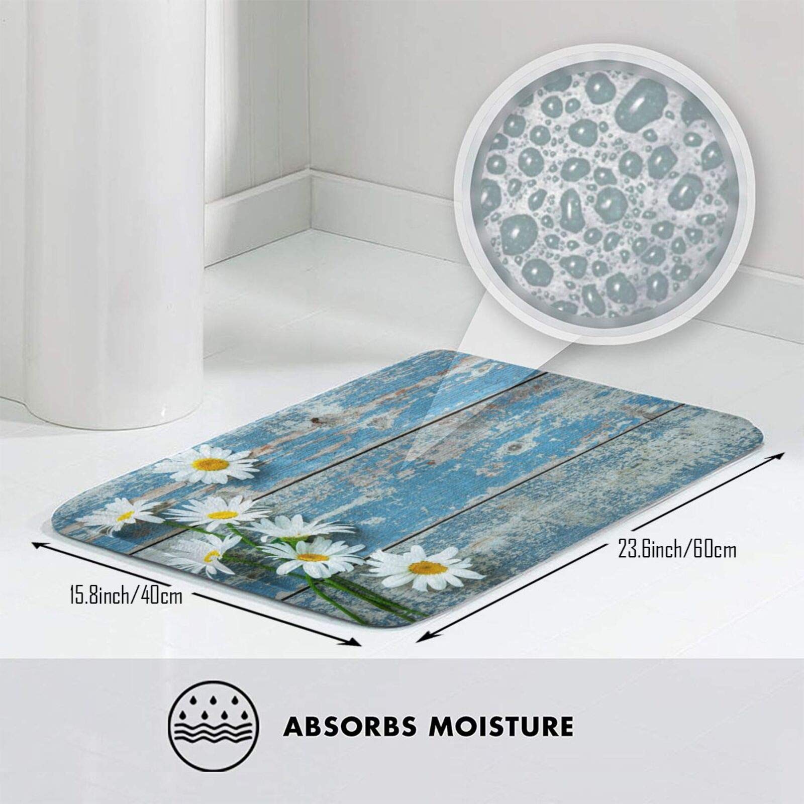 Amazon | Daisy Pretty Flower 素朴なヴィンテージブルーバスマット