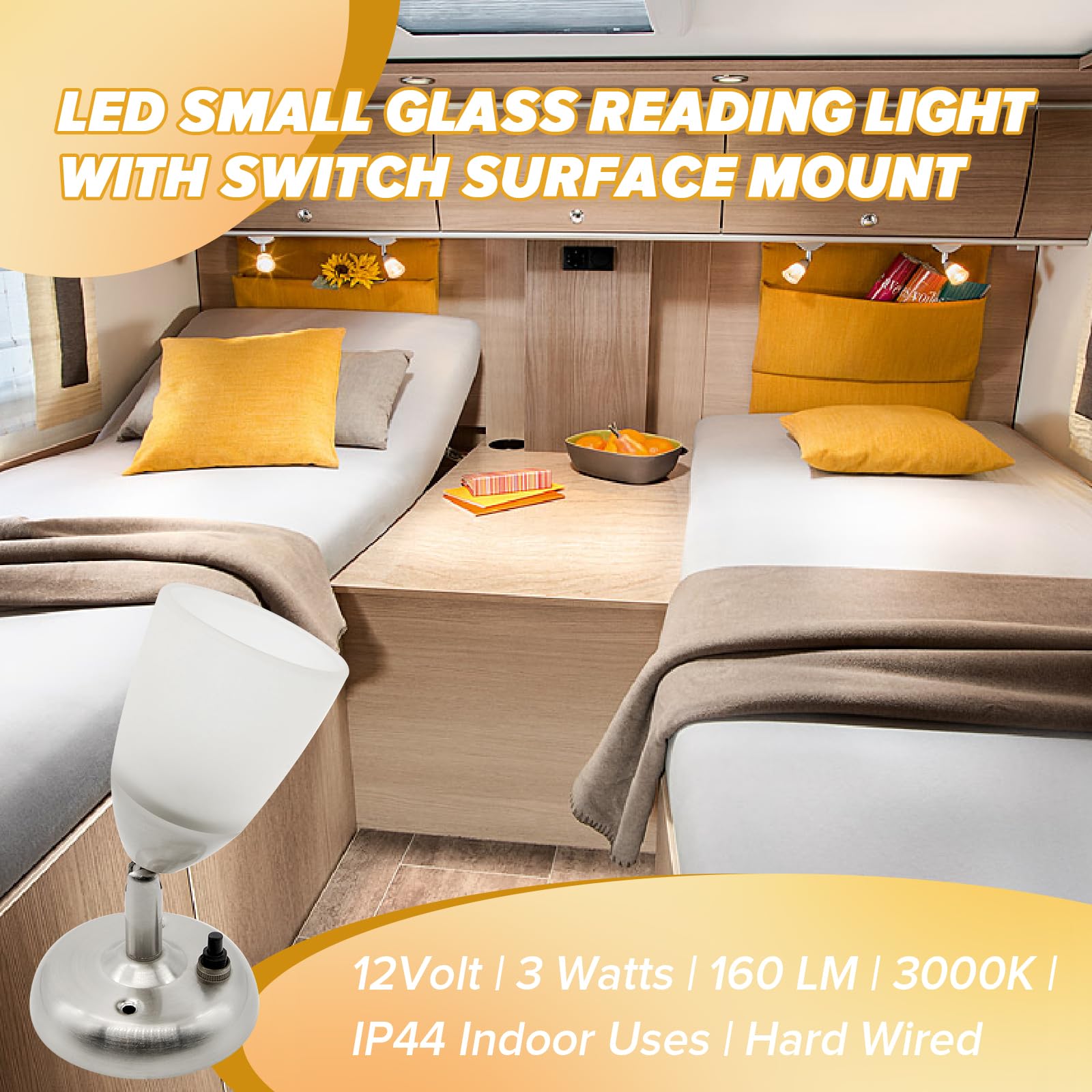 RV Reading Lights 12 Volt Interior Bedside Lamps with Switch Wall