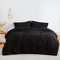 Vista 2 de Love's cabin Seersucker Black Queen Comforter Set 7 Pieces, All Season Lightweight Bedding Set, Queen Bed in a Bag Comforter Set with Comforter