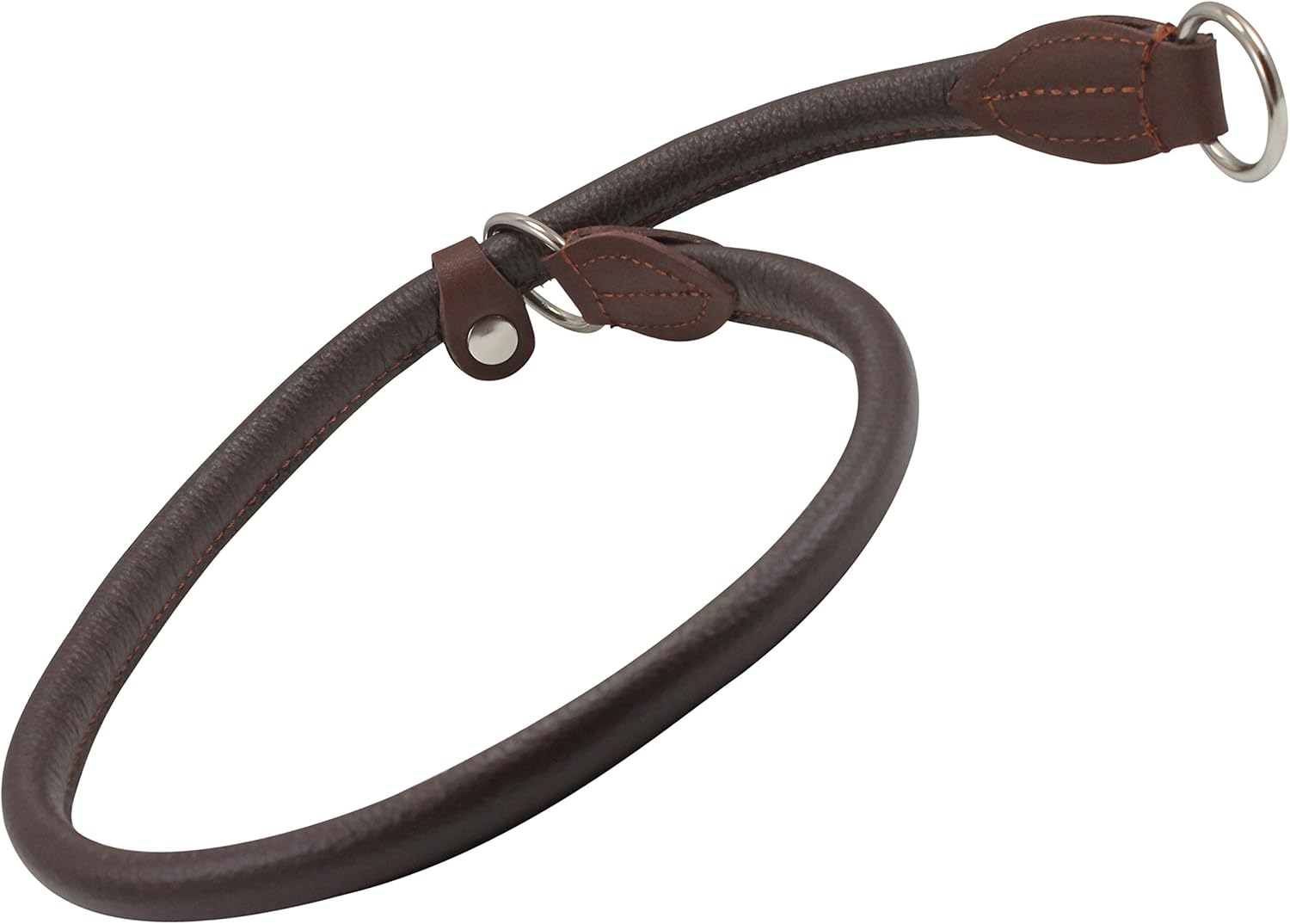 Round Genuine Rolled Leather Choke Dog Collar Brown (26" Long)
