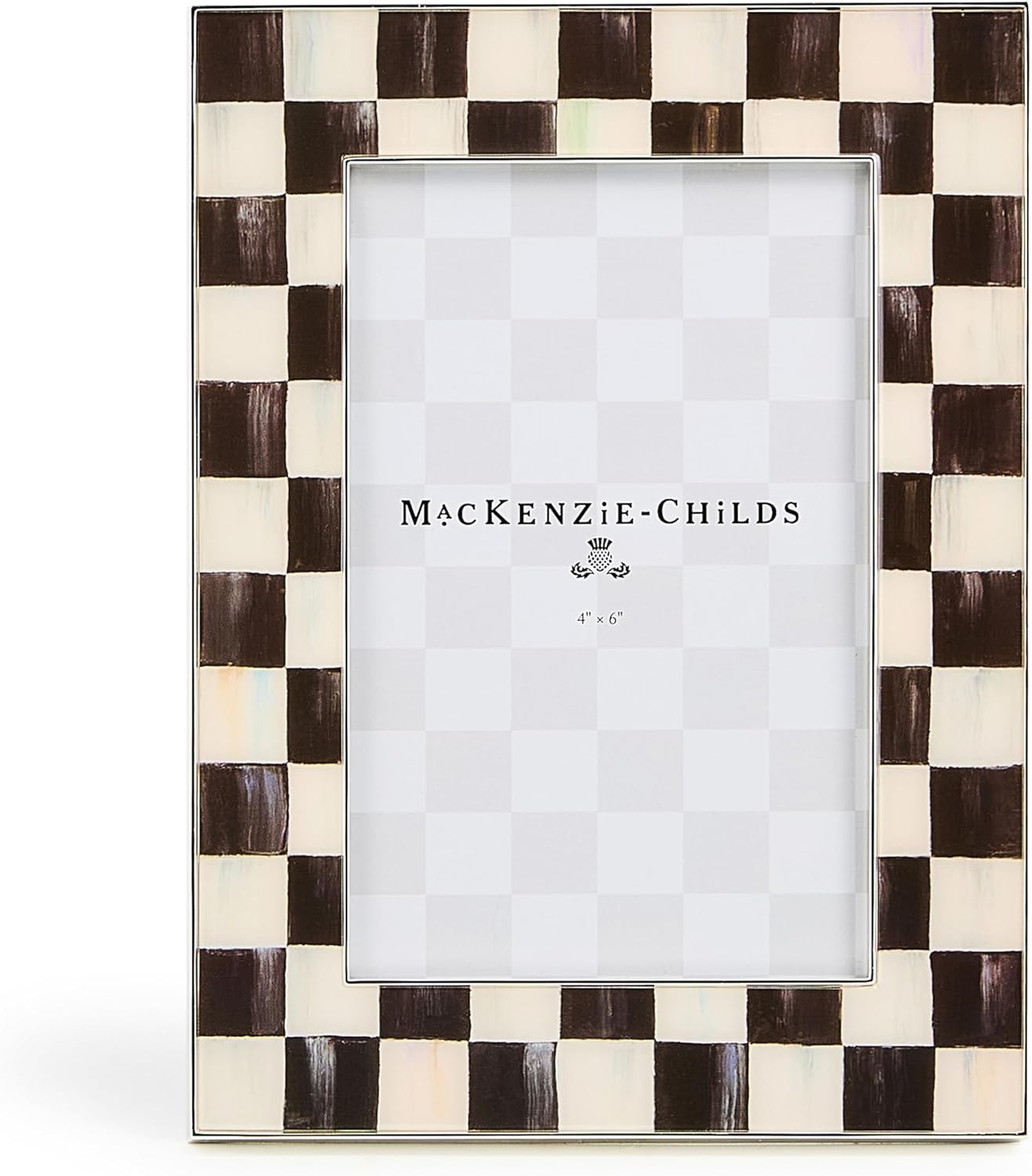 MACKENZIE-CHILDS Silver-Plated 4" x 6" Frame, Cute Tabletop Decor, Black-and-White Courtly Check