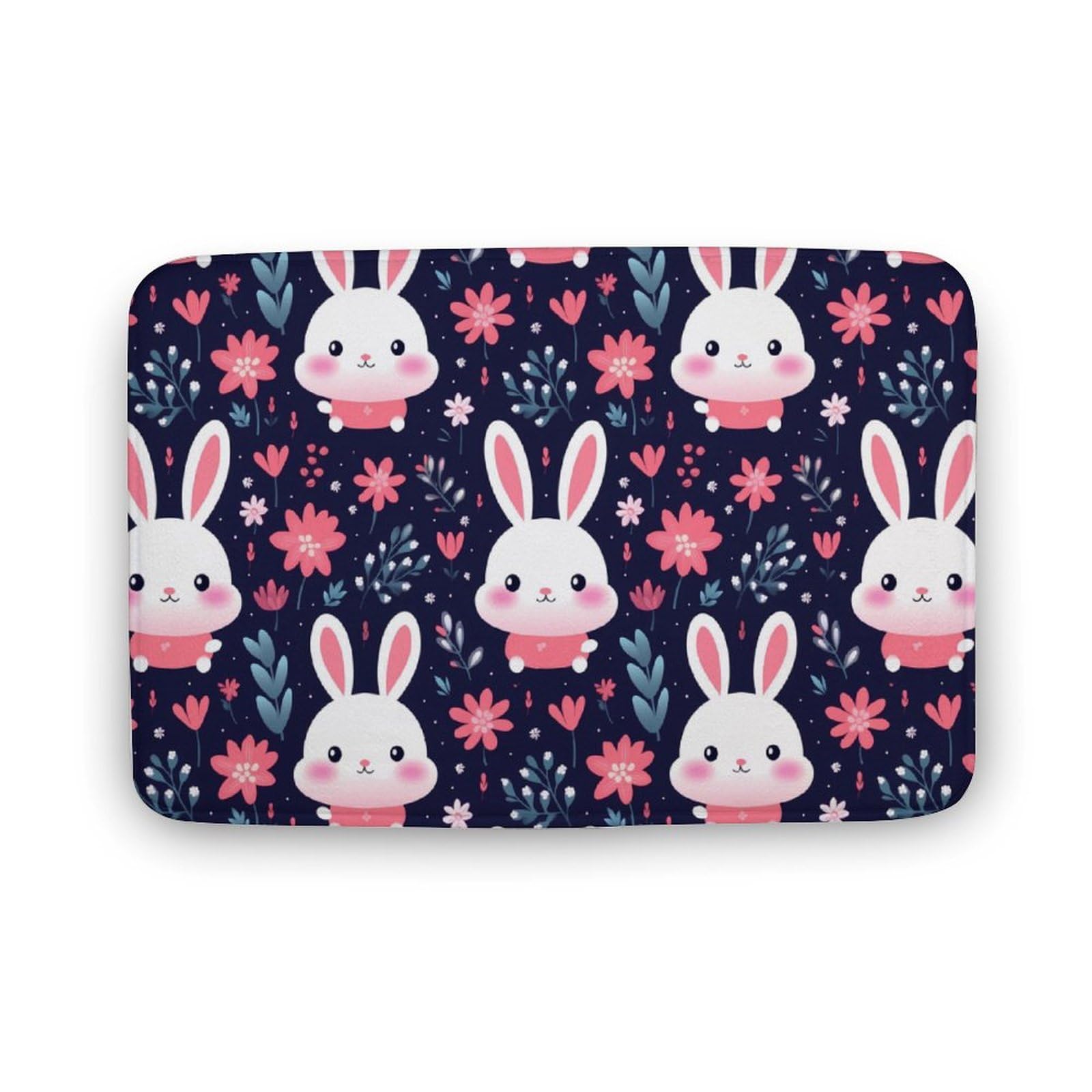 Cute Bunny Flower Coral Velvet Rugs Non-Slip Bathroom Rugs Soft Kitchen Rug Floor Carpet for Home Decor 19.7