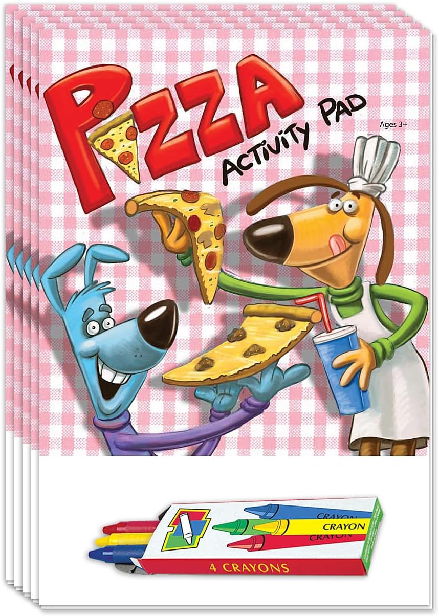 ZOCO - Pizza - Mini Activity Pads (50 Bulk Pack With Crayons) - Word Search, Coloring Sheets - Party Favor - Restaurant Activities for Kids