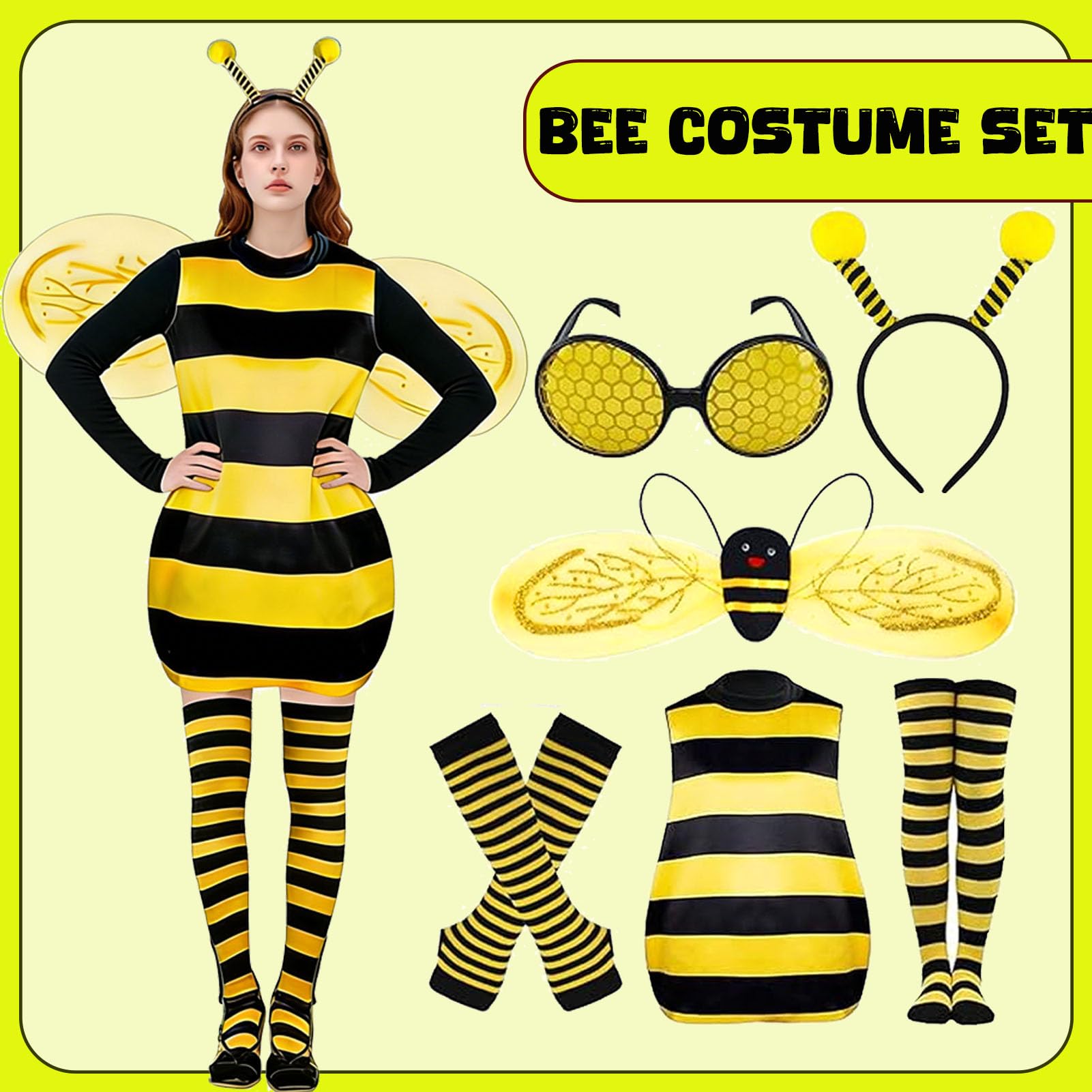 FCYQSD Bee Costume Set for Adults Bee Costume for Women Carnival Halloween Cosplay Party (XL), Blue - Image 3