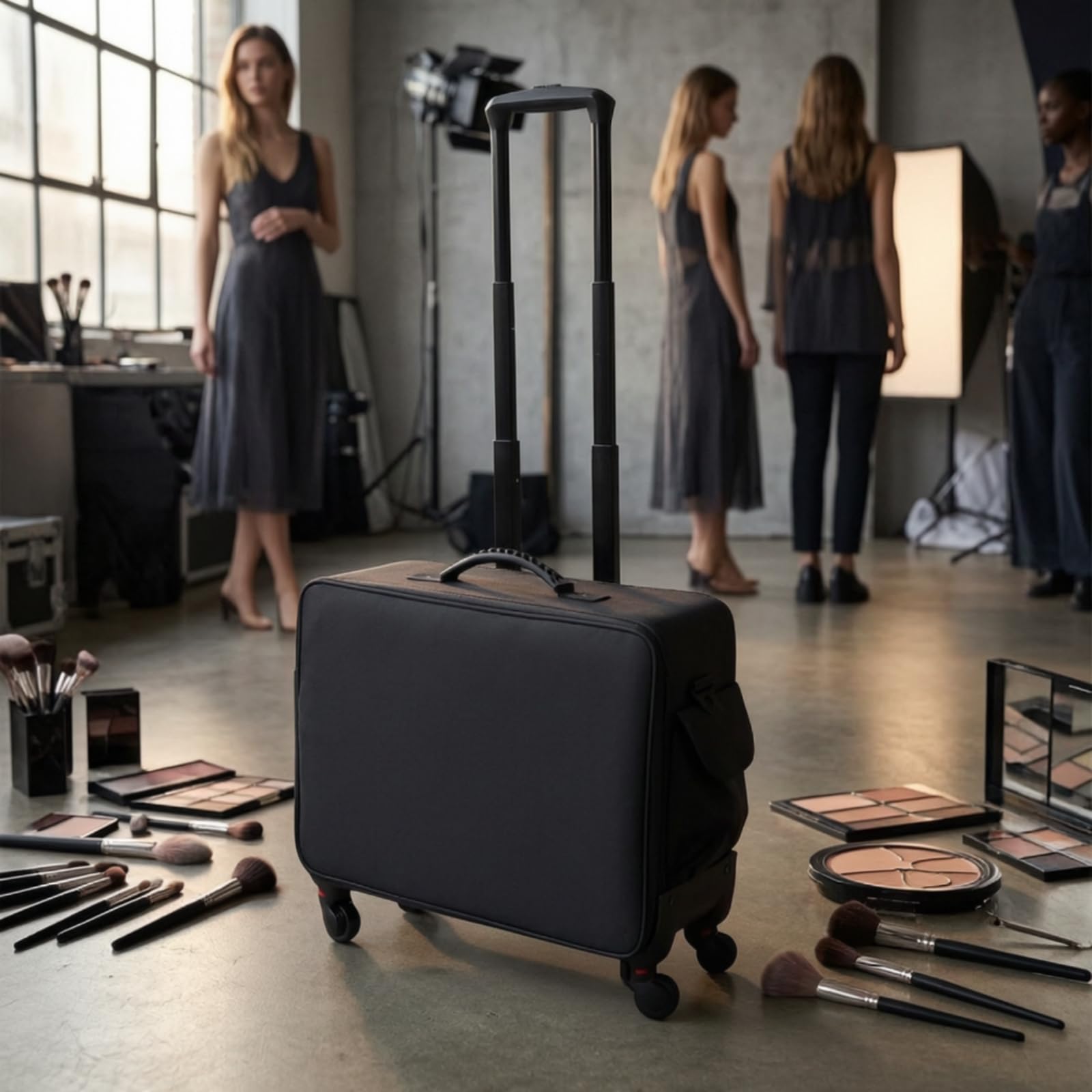 TISHITA Waterproof Makeup Case Kosmetikkoffer Trolley Schminkkoffer Visagistenkoffer mit Wasserdichter Oxford Oberfläche Zweilagigem Fachsystem Und Rollstange für Friseur Salon Reise Profi Einsatz