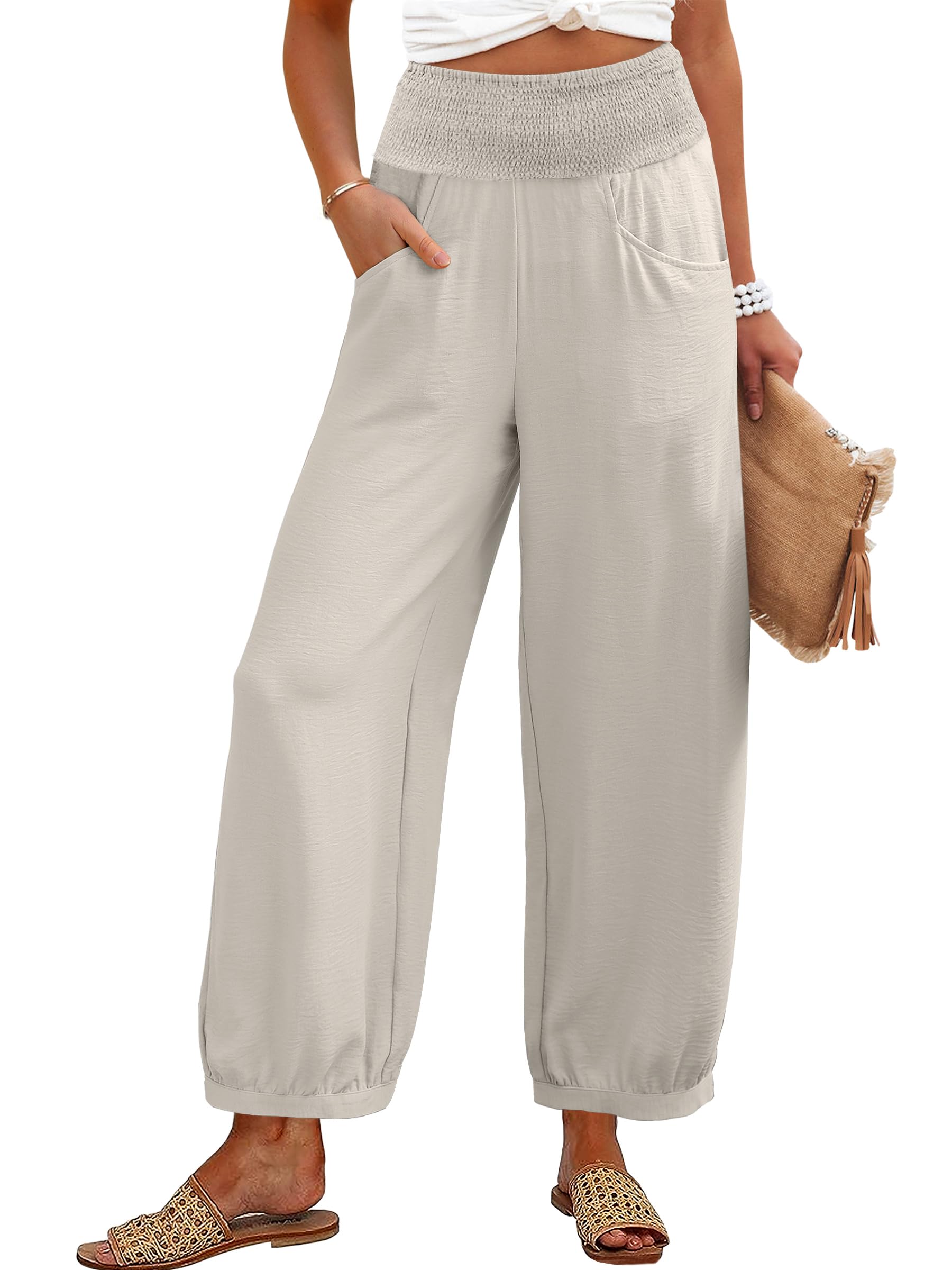 Caracilia Women Wide Leg Palazzo Pants 2025 Summer Casual High Waist Flowy Loose Boho Beach Vacation Lantern Pants