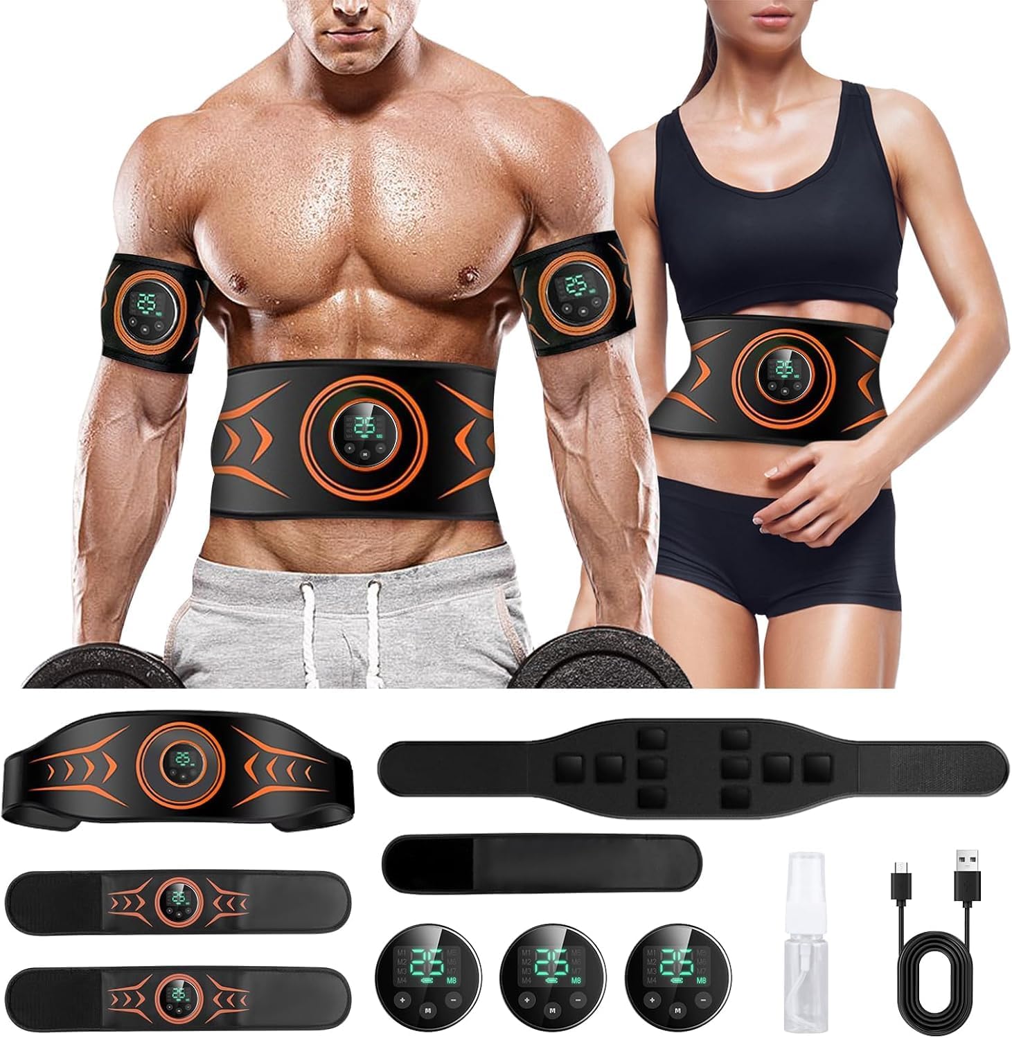 EMS Muscle Stimulator, Abdominal Toning Belt Workout Equipment, ABS Trainer Belt for Abdominal Arm Leg 23''-47'' for Men and Women