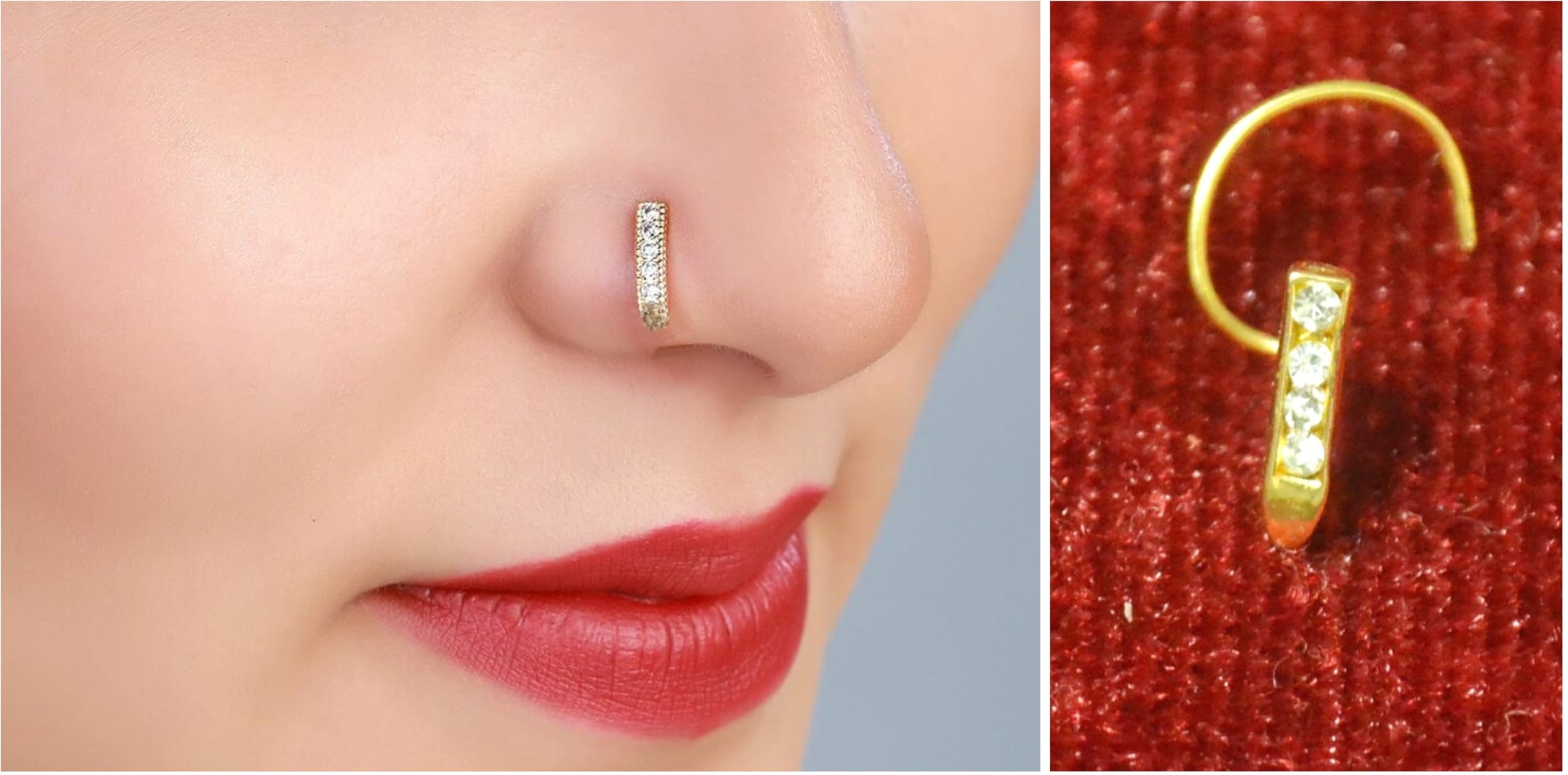 Shreevaram Cubic Zirconia, Diamond Gold-Plated Plated Brass Nose Ring Gold-image-34