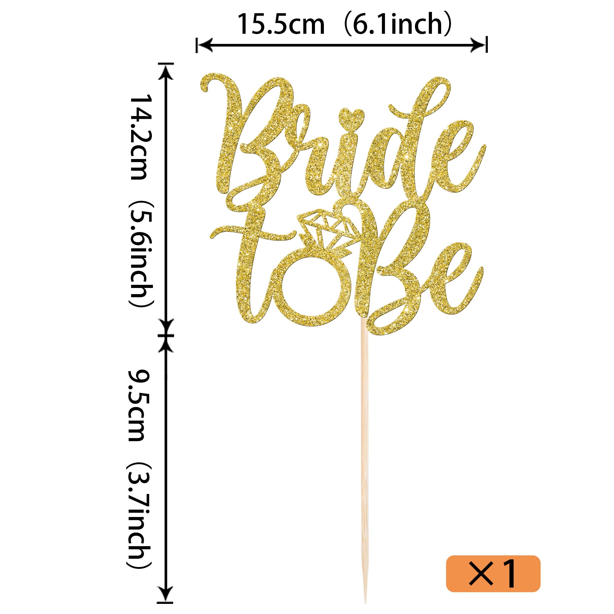 Xsstarmi 1 Pack Bride to Be Cake Topper Glitter Ring Diamond Cake Pick Wedding Engagement Cake Decorations for Wedding Bridal Shower Hen Party Supplies Gold - Image 2
