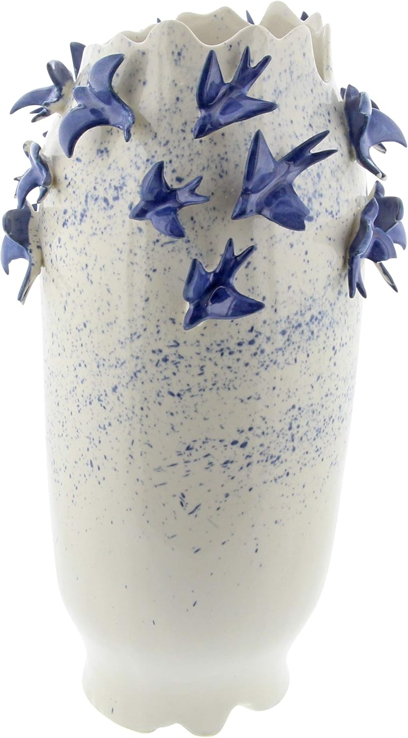 Deco 79 Ceramic Bird Decorative Vase 3D Centerpiece Vase, Flower Vase for Home Decoration 11" x 11" x 18", White