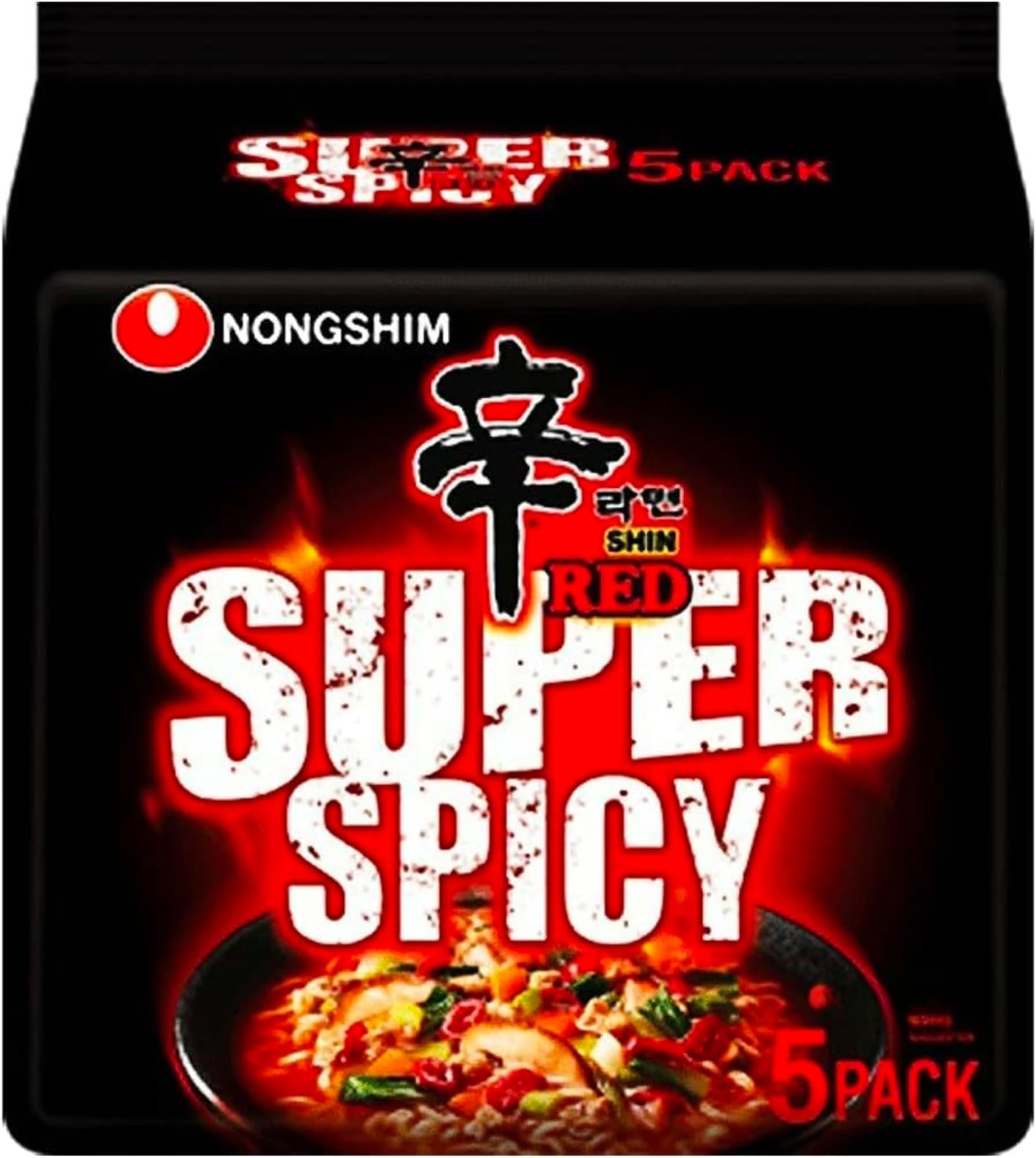 Nongshim Shin Ramyun Noodle Spicy Korean Ramen Noodles (Super Spicy 120g (Pack of 5))